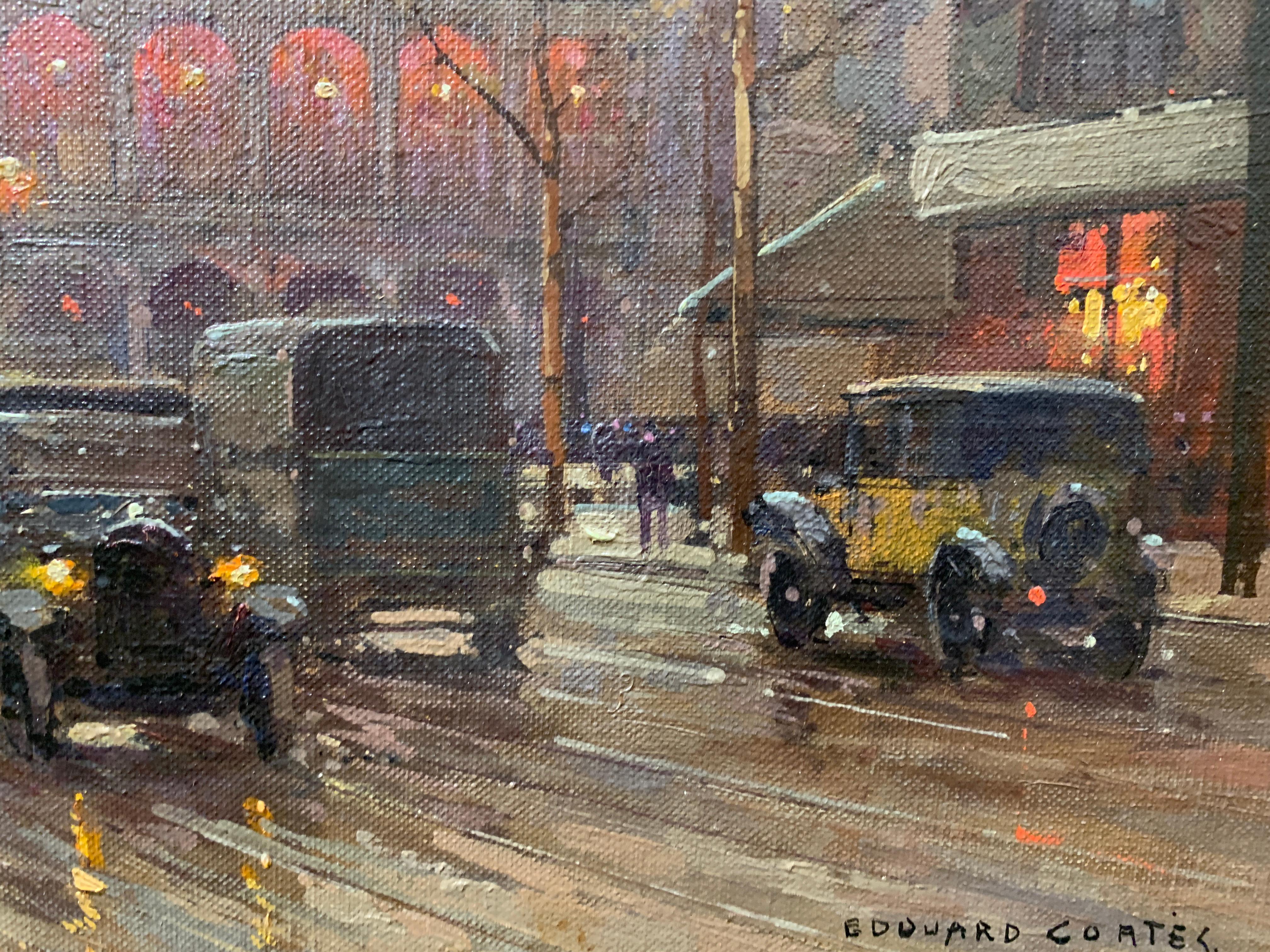 Theatre de Sara Bernhart et Place de Chatelet by Edouard Cortes was painted circa 1935-40 and signed lower right. It is an oil on canvas measuring 13x18. The piece is included in the Catalogue Raisonne - The complete works of Cortes and includes the