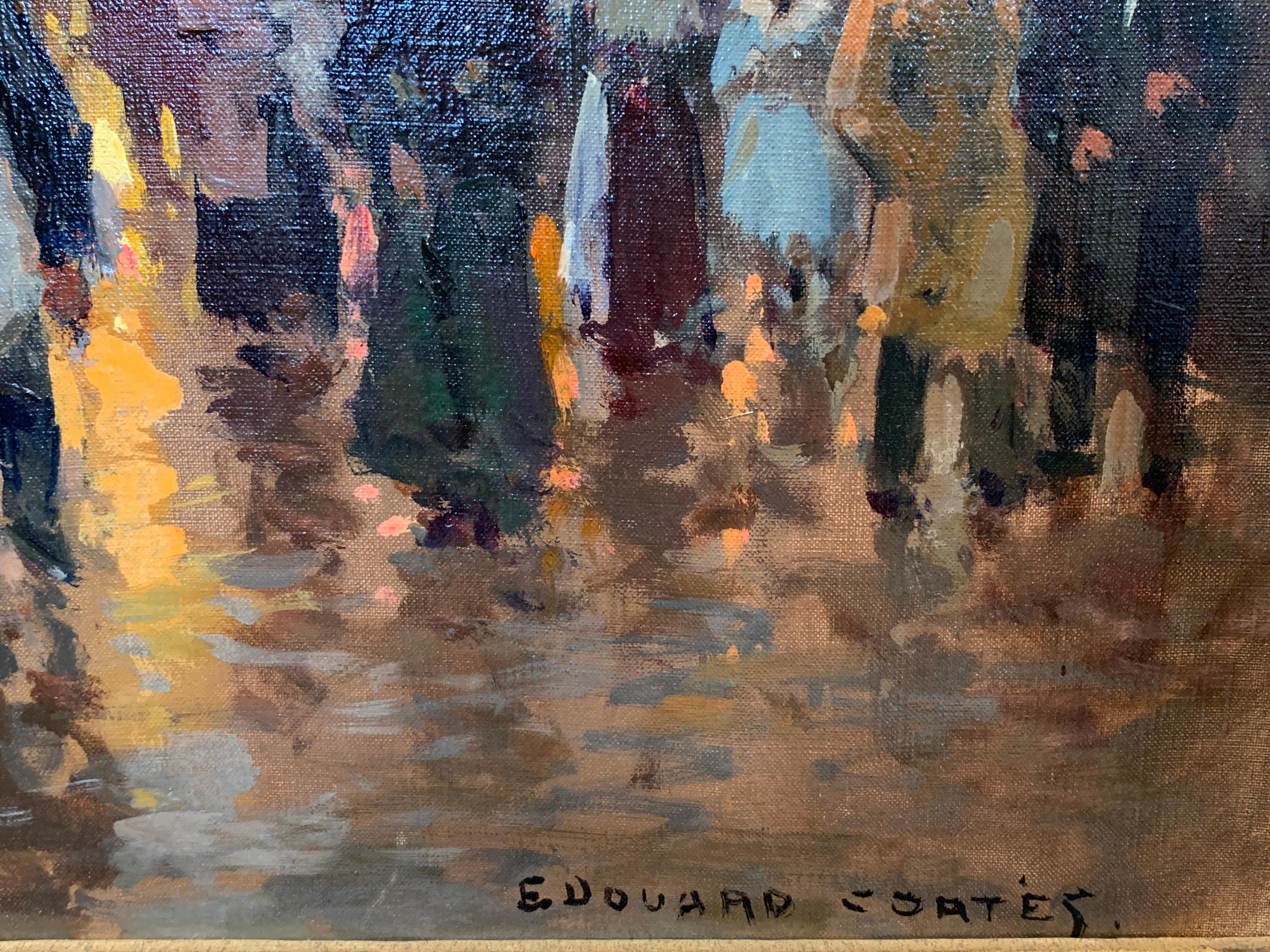 Vaudeville Theatre d'Edouard Cortes a été peint vers 1955-60 et signé en bas à gauche. Il s'agit d'une huile sur toile mesurant 18x22 en condition originale non doublée. L'œuvre est incluse dans le Catalogue Raisonne - The complete works of Cortes