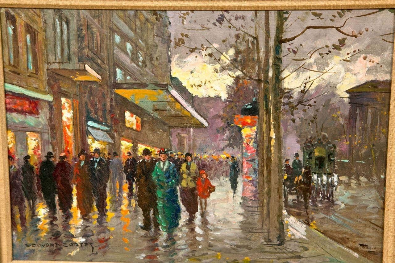Francese Edouard Cortes,  Olio su tela, Pittura francese, Scena di strada a Parigi, 20° sec. in vendita