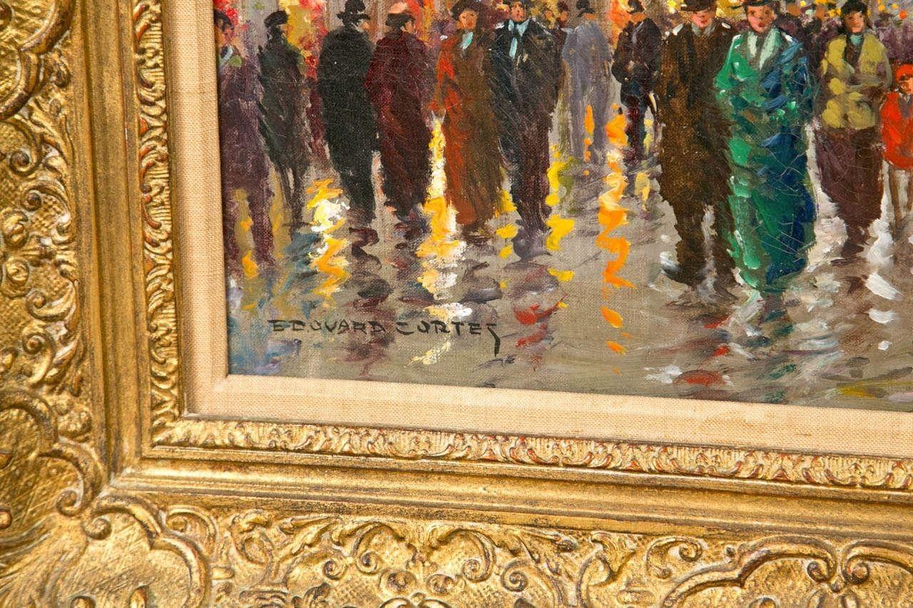 XX secolo Edouard Cortes,  Olio su tela, Pittura francese, Scena di strada a Parigi, 20° sec. in vendita
