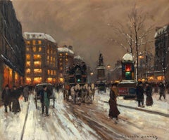 Edouard Cortes Place de Clichy dans l'huile du soir