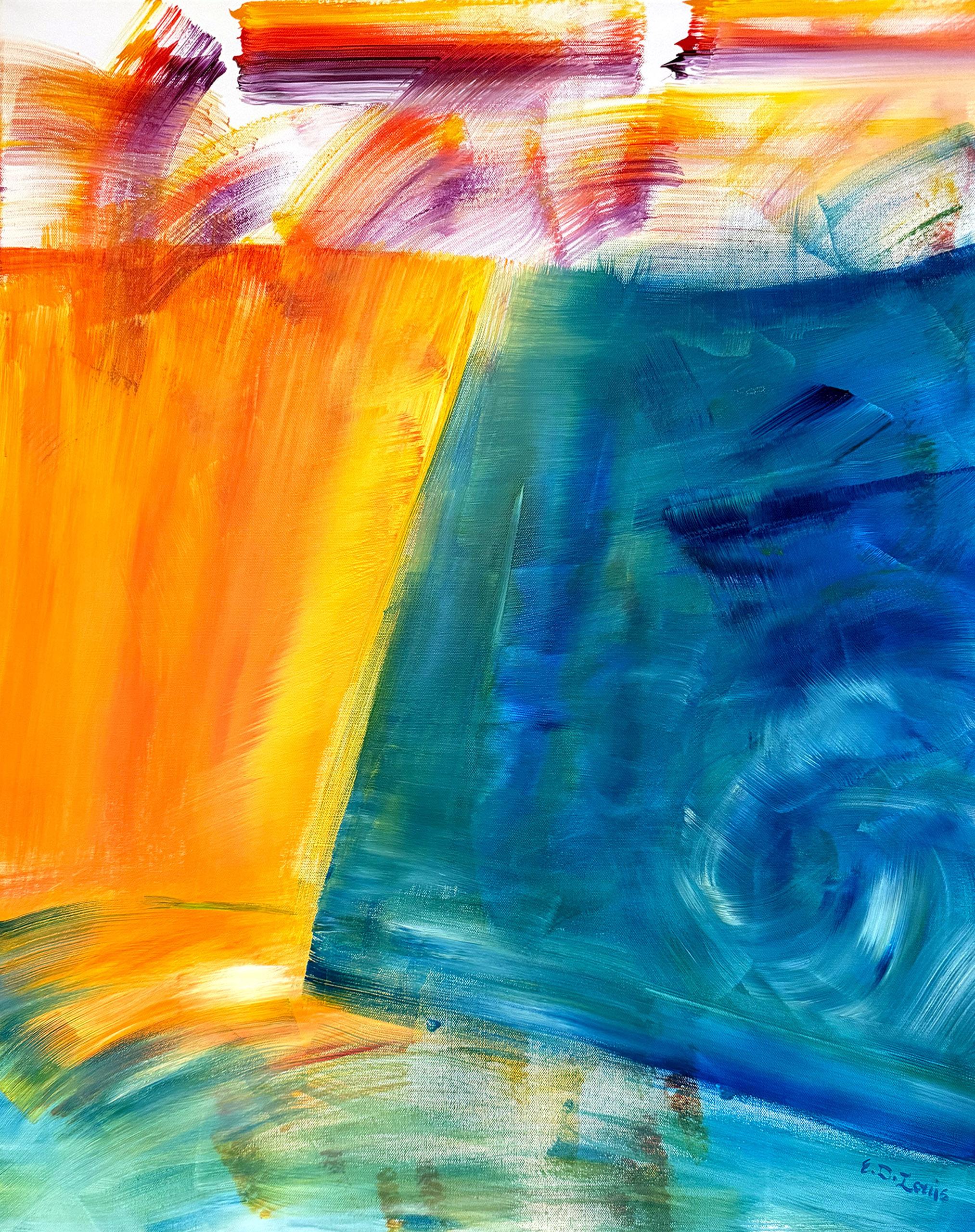Farbfeld moderne zeitgenössische Malerei Leinwand gerahmt blau orange türkis (Farbfeldmalerei), Painting, von Edouard D. Louis