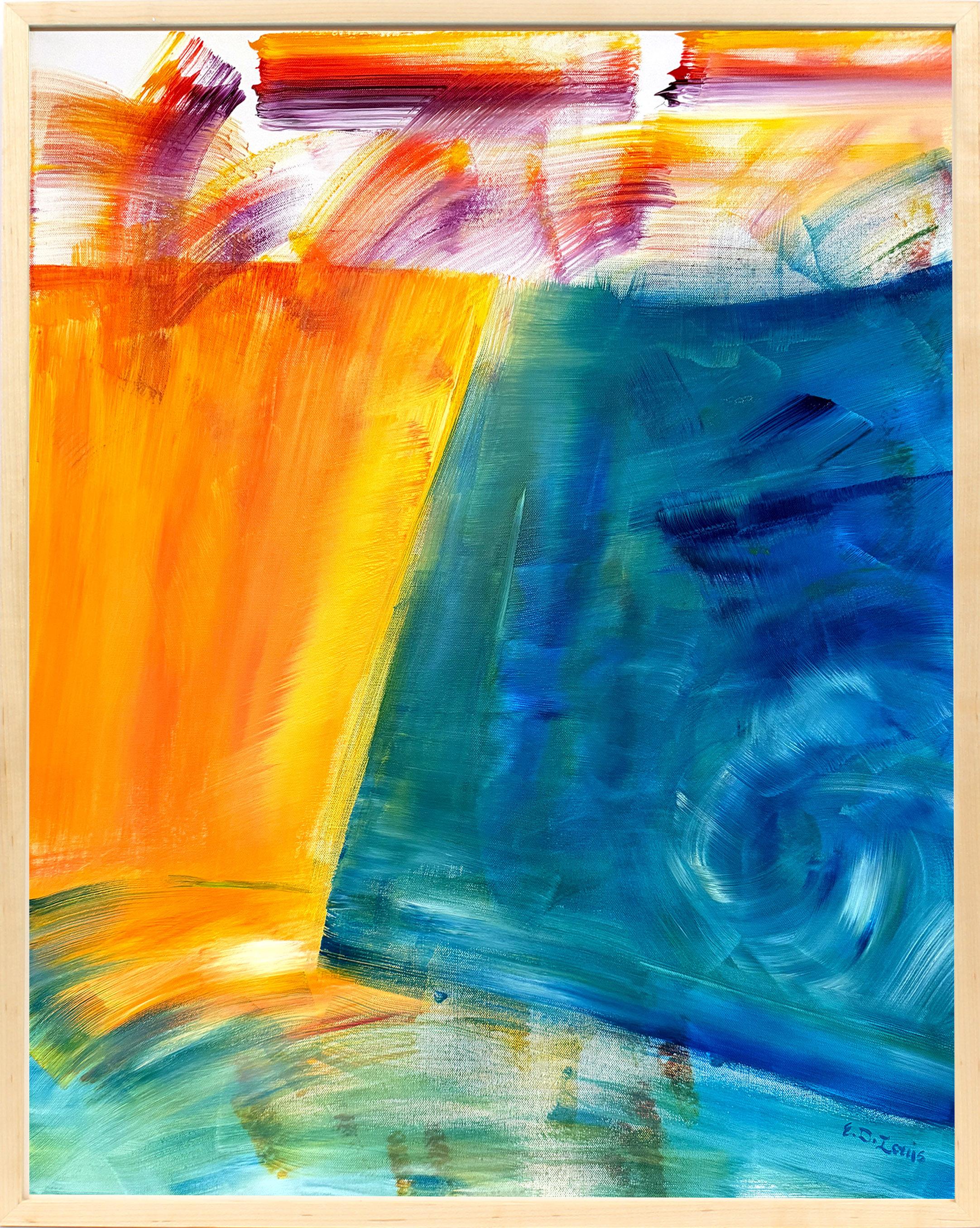 Campo di colore pittura moderna contemporanea tela incorniciata blu arancione turchese