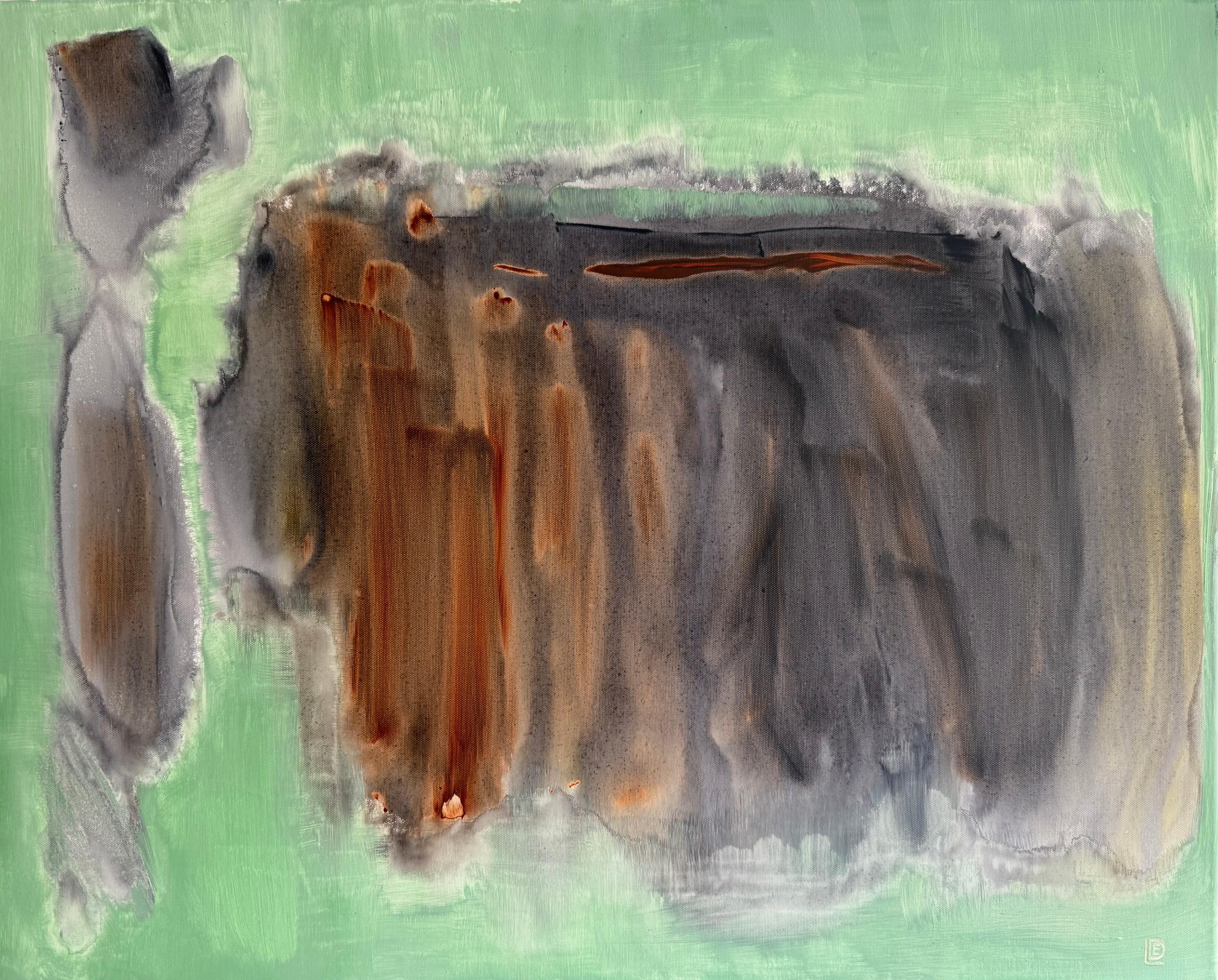 A striking contemporary abstract work that reads as both gesture and apparition, Abstract Canine Form presents a poetic, almost spectral depiction of a dog emerging from a field of luminous color. The artist uses a refined interplay of sage green,