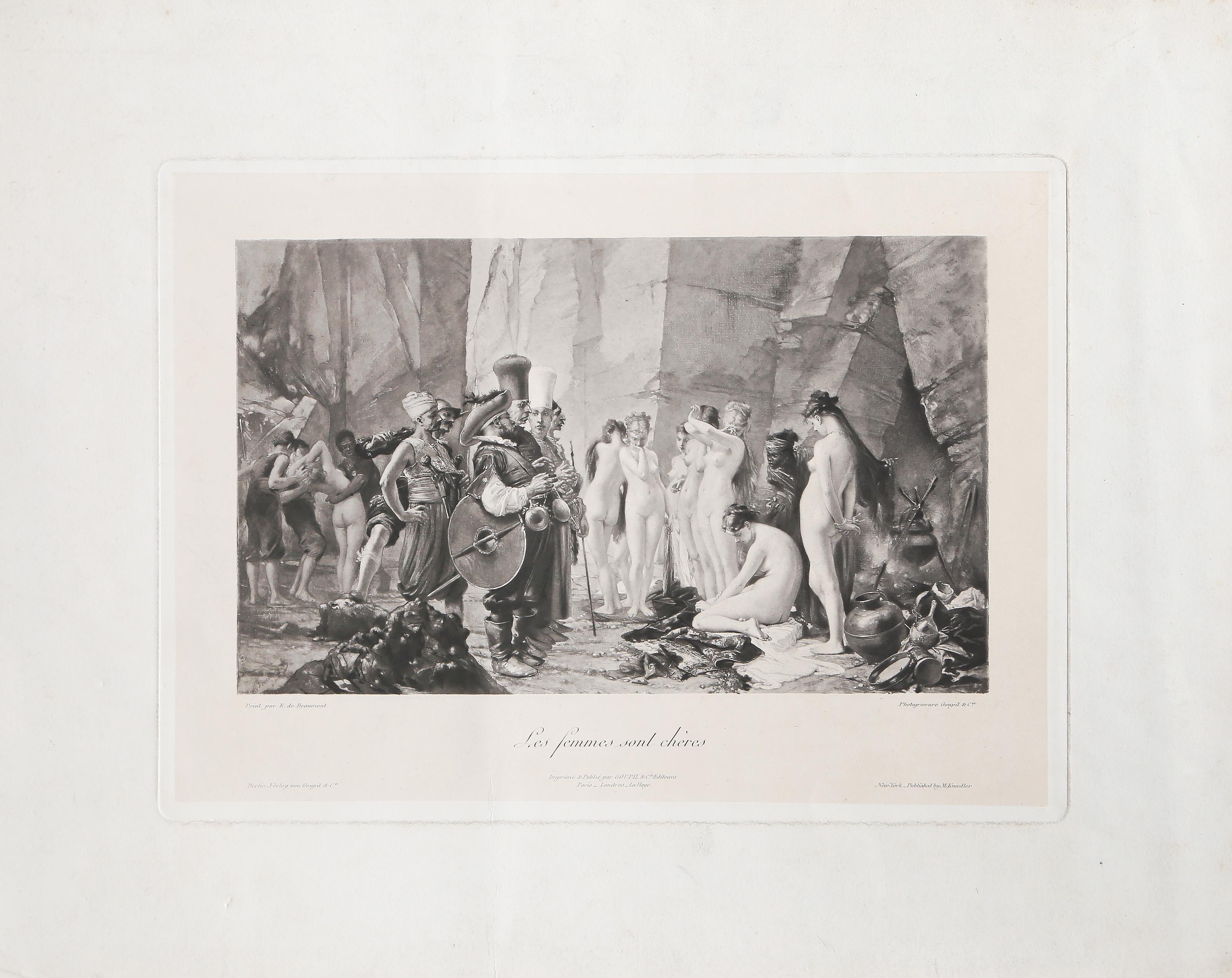 Les Femmes Sont Cheres, Old Masters Photogravure after Édouard de Beaumont - Gray Figurative Print by Edouard de Beaumont