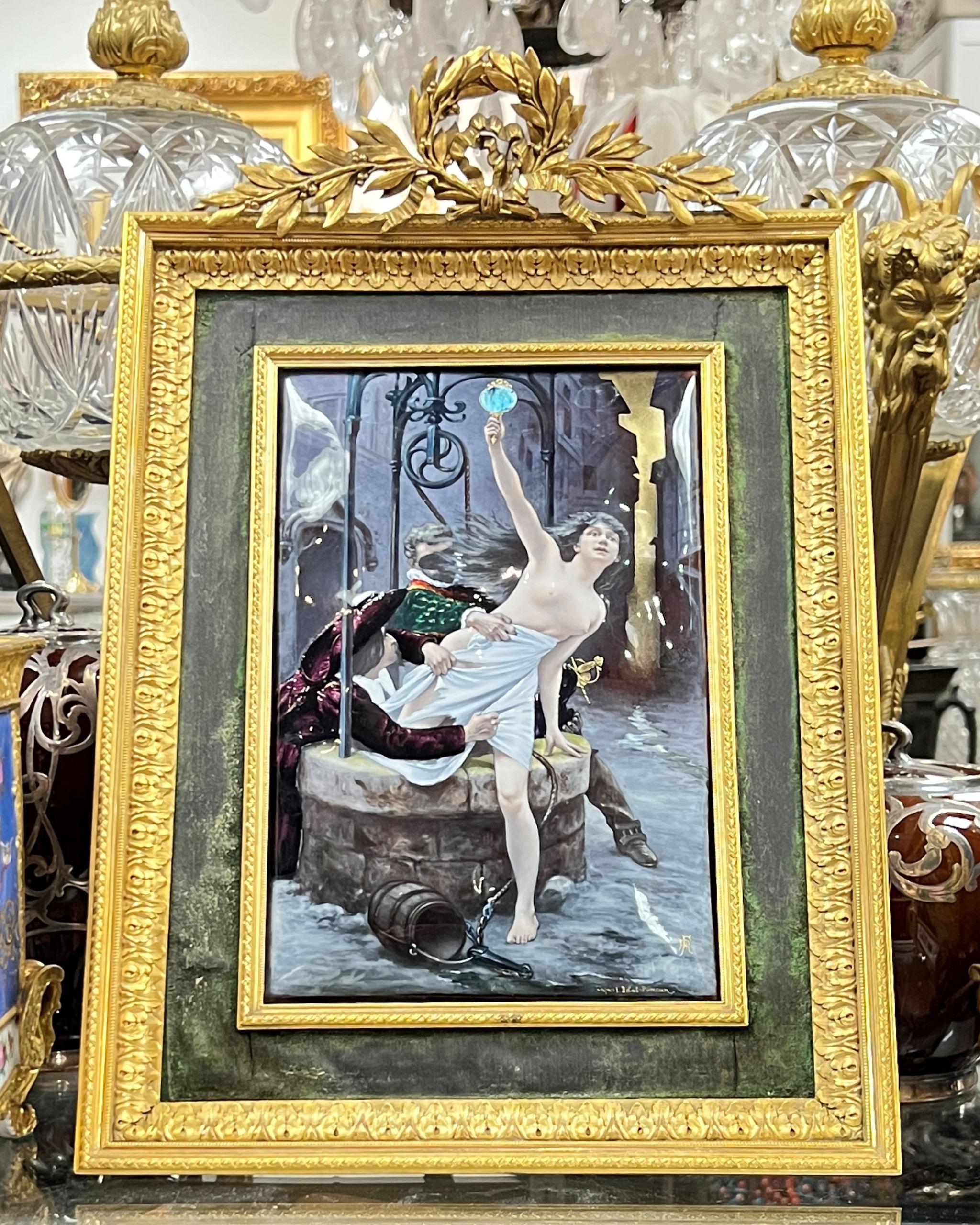 Enameled Edouard Debat-Ponsan Allegorical French Enamel Plaque For Sale