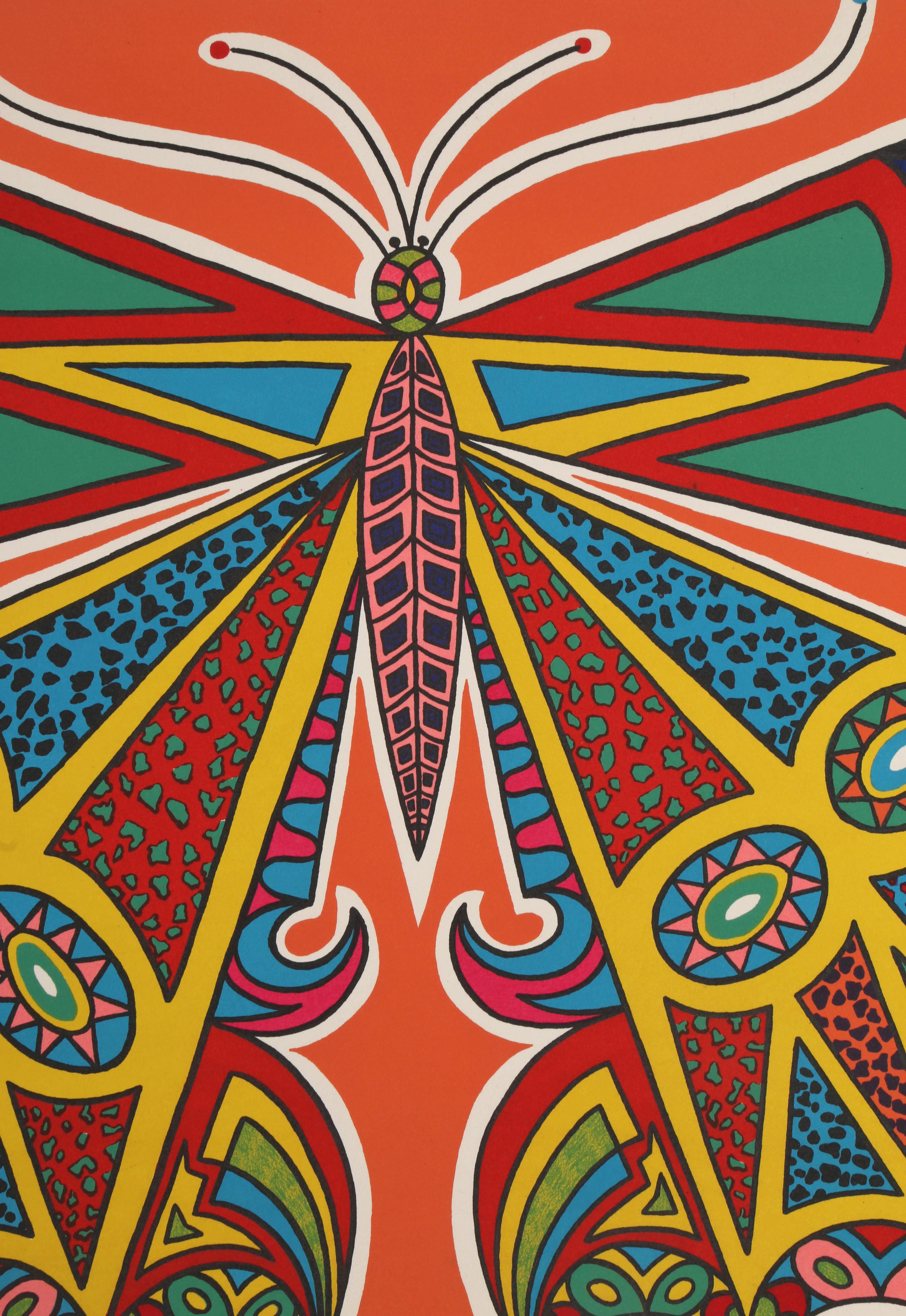 Mariposa, Art Decó Serigrafía de Edouard Dermit - Print de Édouard Dermit