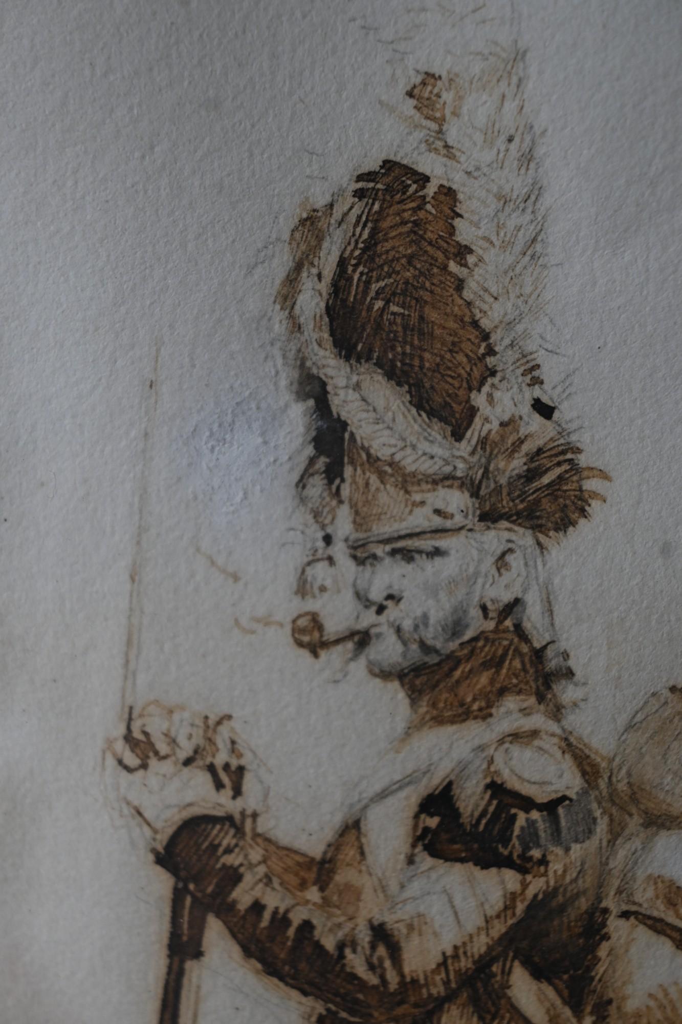 French Edouard Detaille (1848-1912) Drawing, Officer Of The  Grenadiers  Imperial Guard For Sale