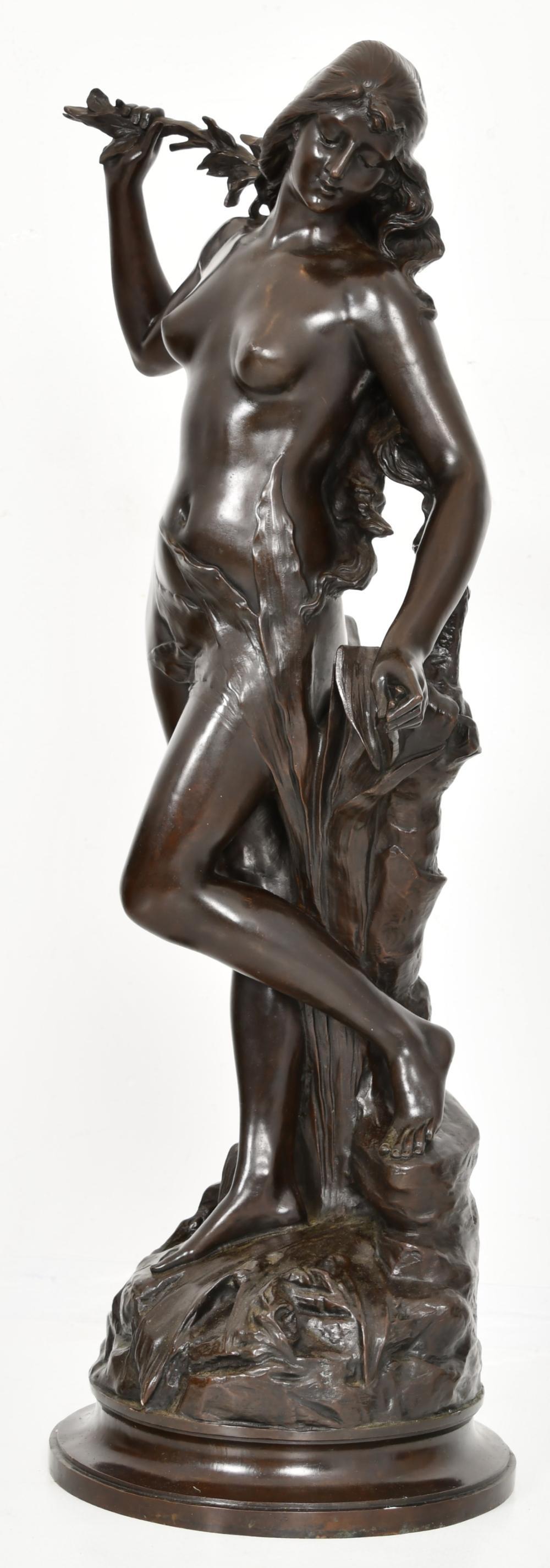 A French 19 century very finley cast bronze figure of a semi nude maiden Signed Edouard Drouot (1859-1945).