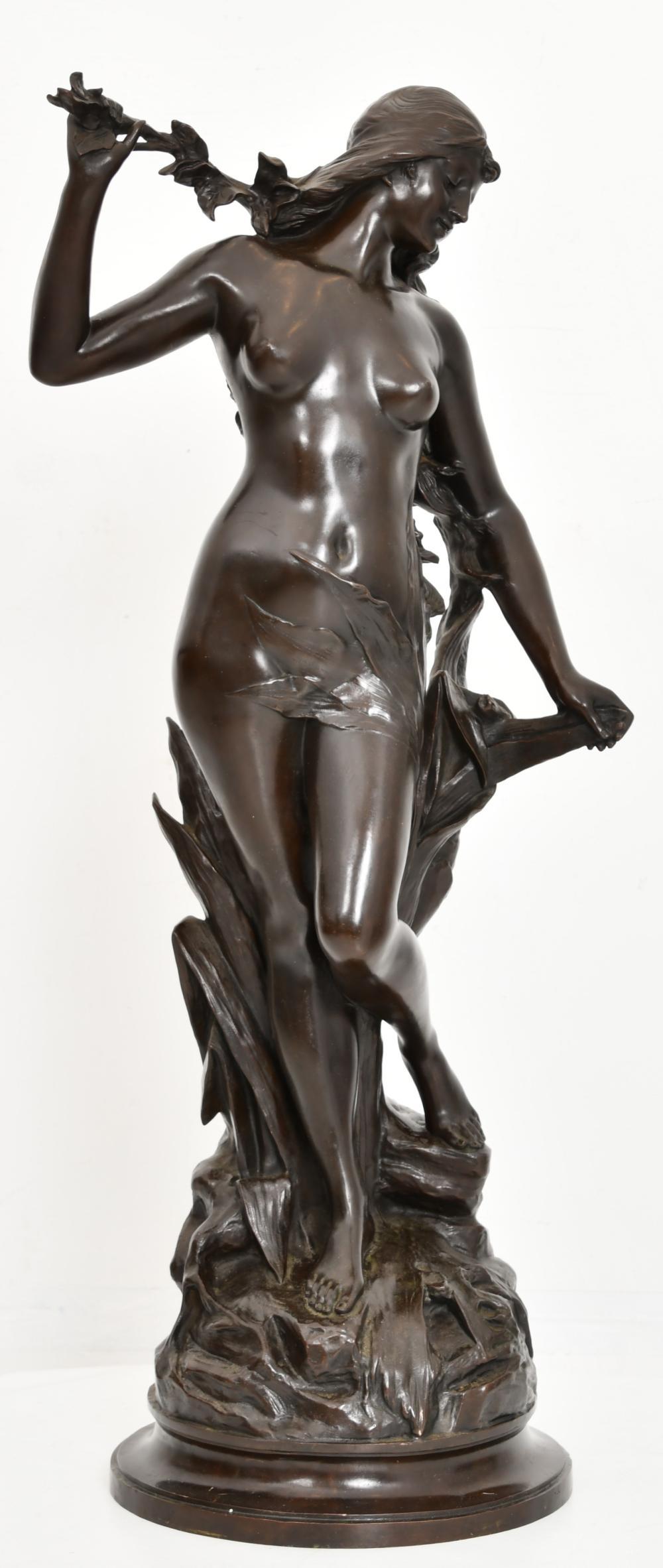 Neoclassical Revival Edouard Drouot Bronze Female Figure