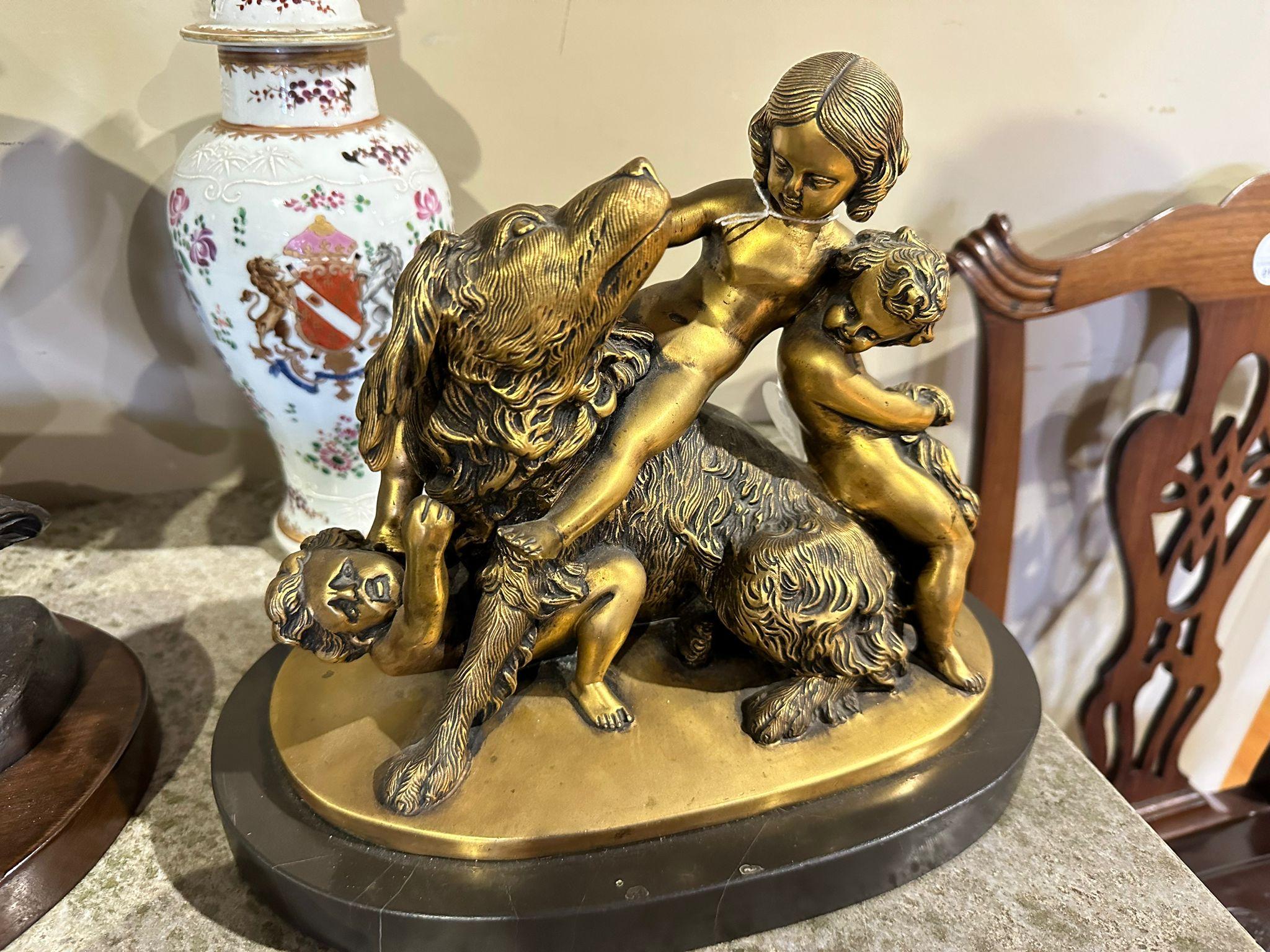 19th Century EDOUARD DROUOT (1859-1945)  Sculptural Group in Gilded Bronze Signed For Sale