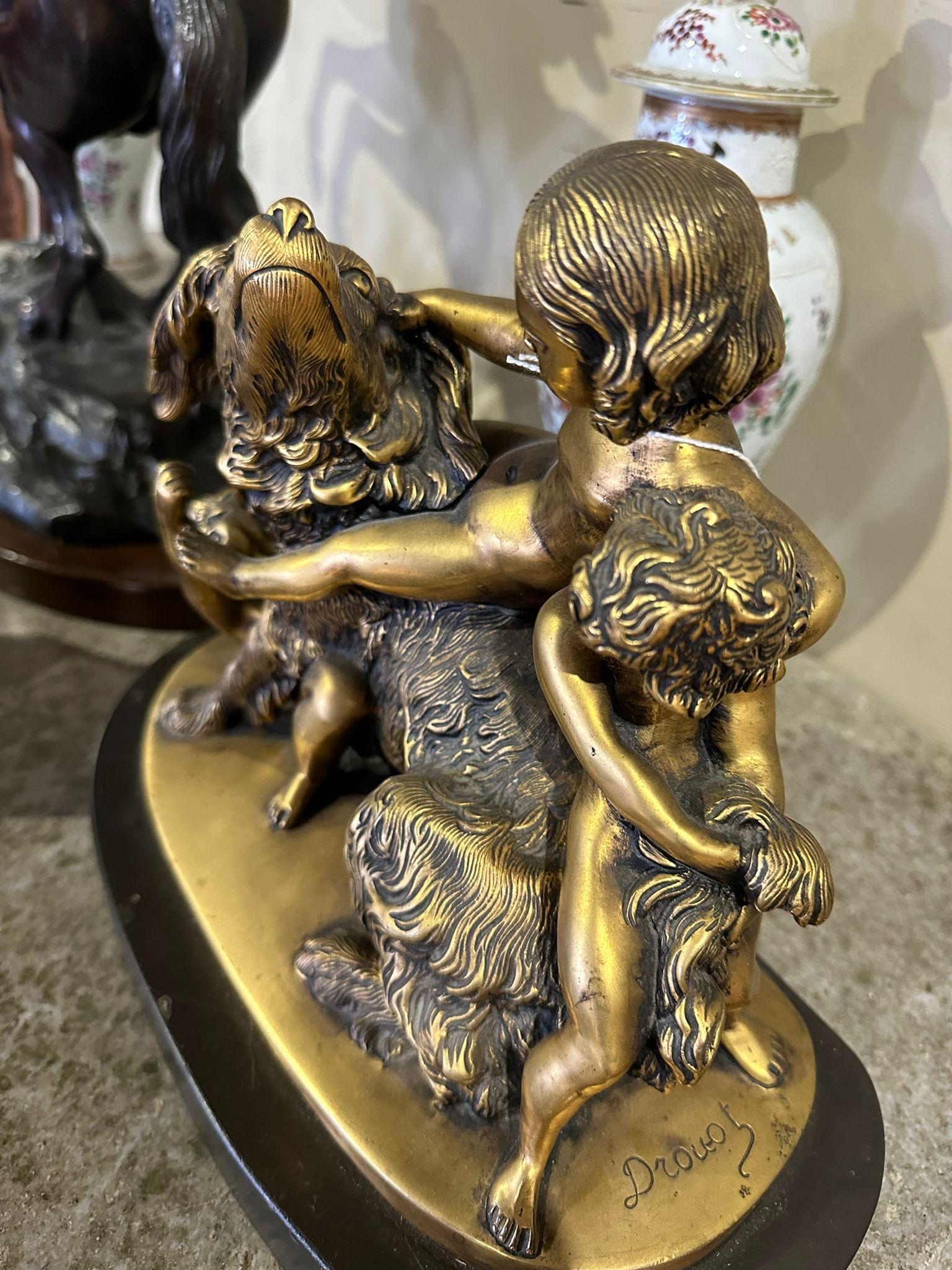 EDOUARD DROUOT (1859-1945)  Sculptural Group in Gilded Bronze Signed For Sale 1