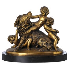 EDOUARD DROUOT (1859-1945)  Sculptural Group in Gilded Bronze Signed