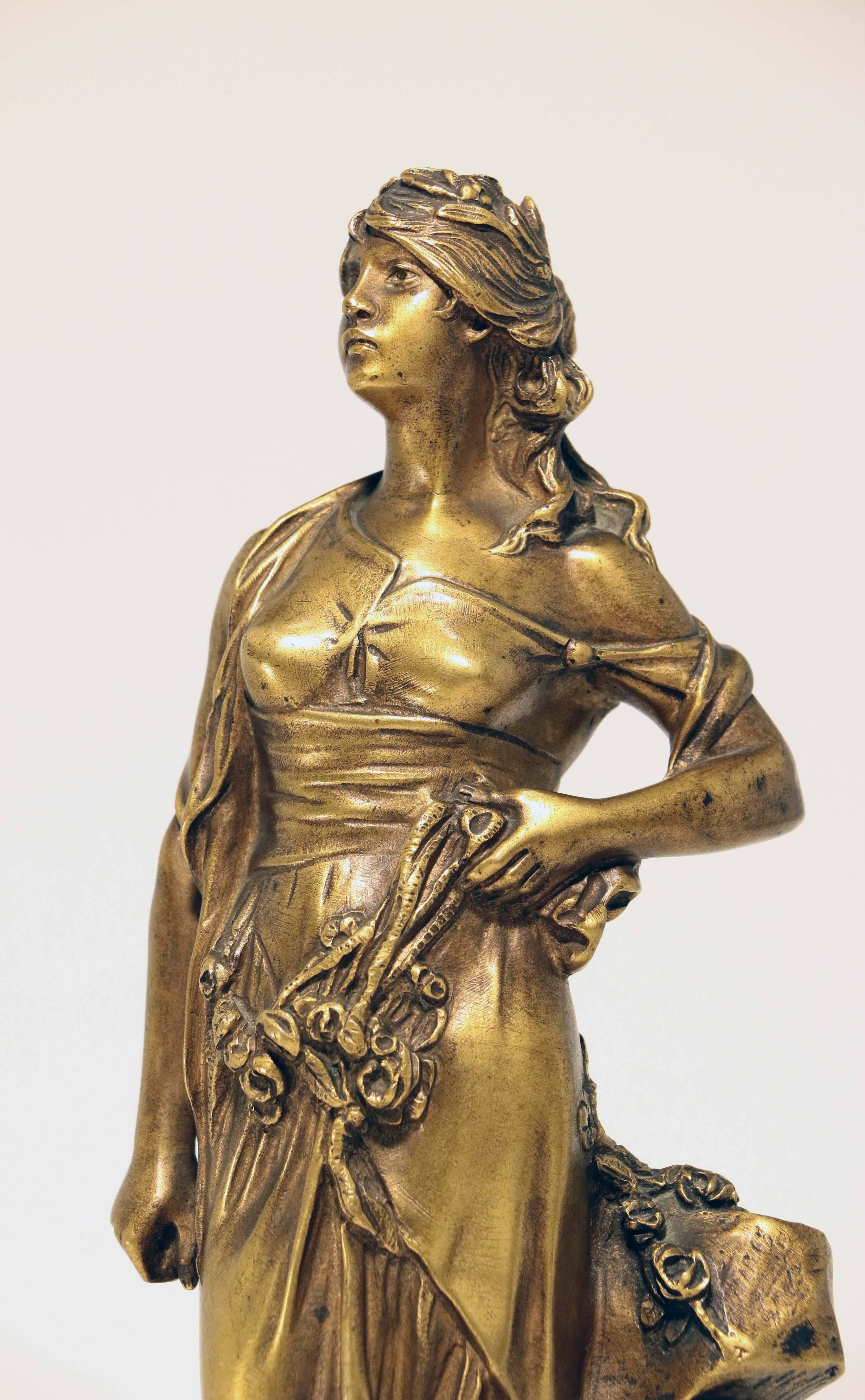 Edouard Drouot Studio di giovane donna, bronzo dorato in vendita 2
