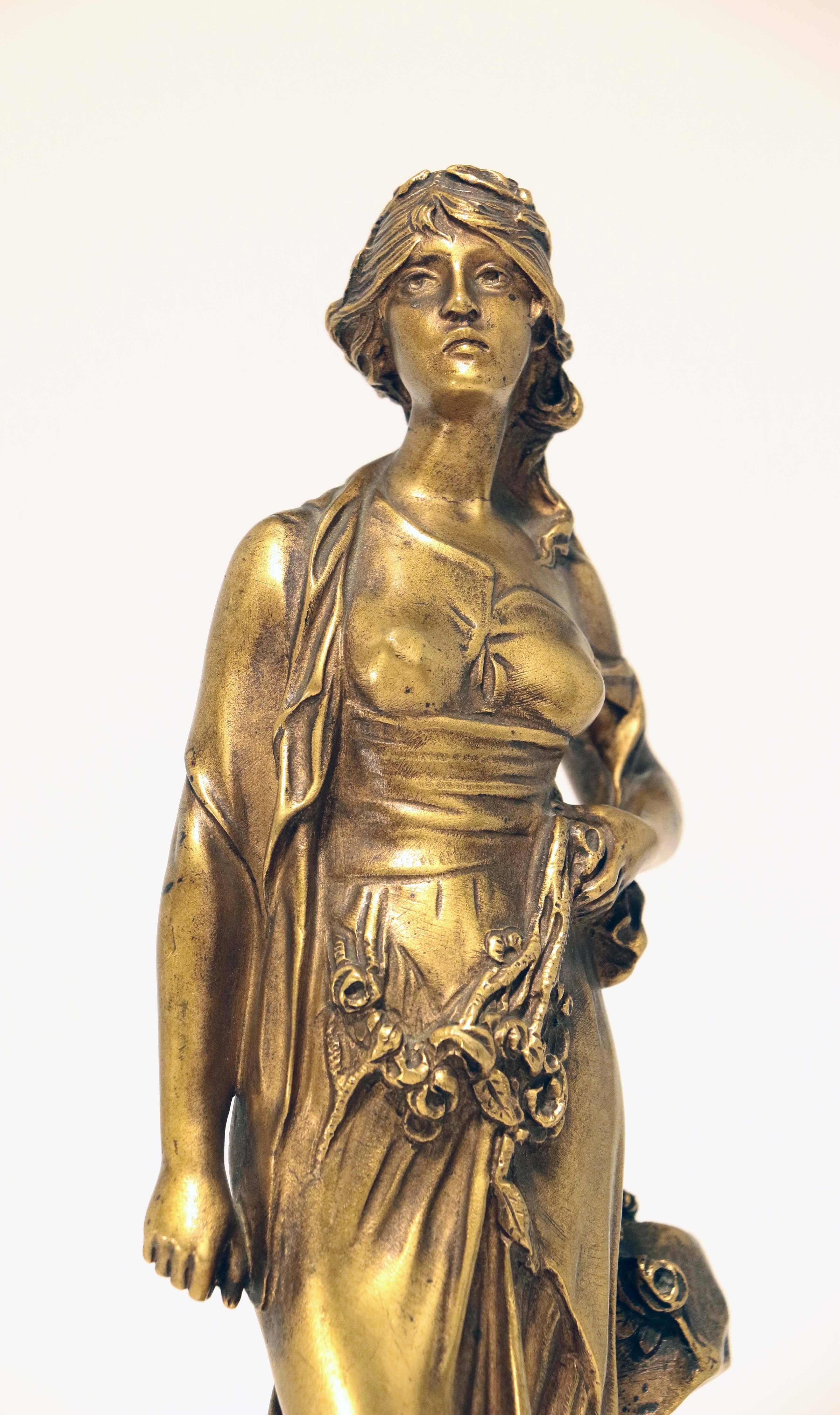 XIX secolo Edouard Drouot Studio di giovane donna, bronzo dorato in vendita