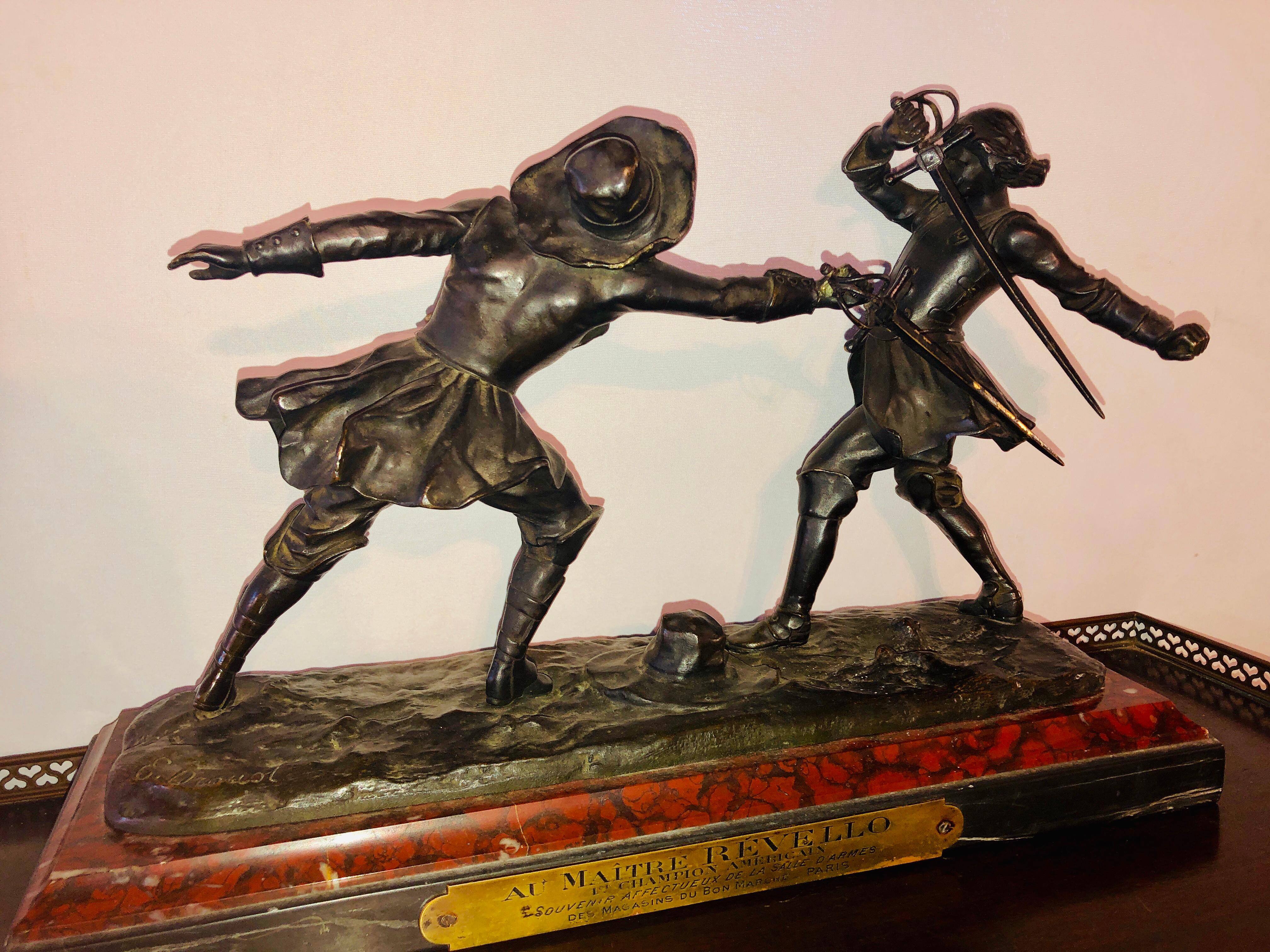 Edouard Drouot French Bronze Depicting Two Fencers on Marble Base 5