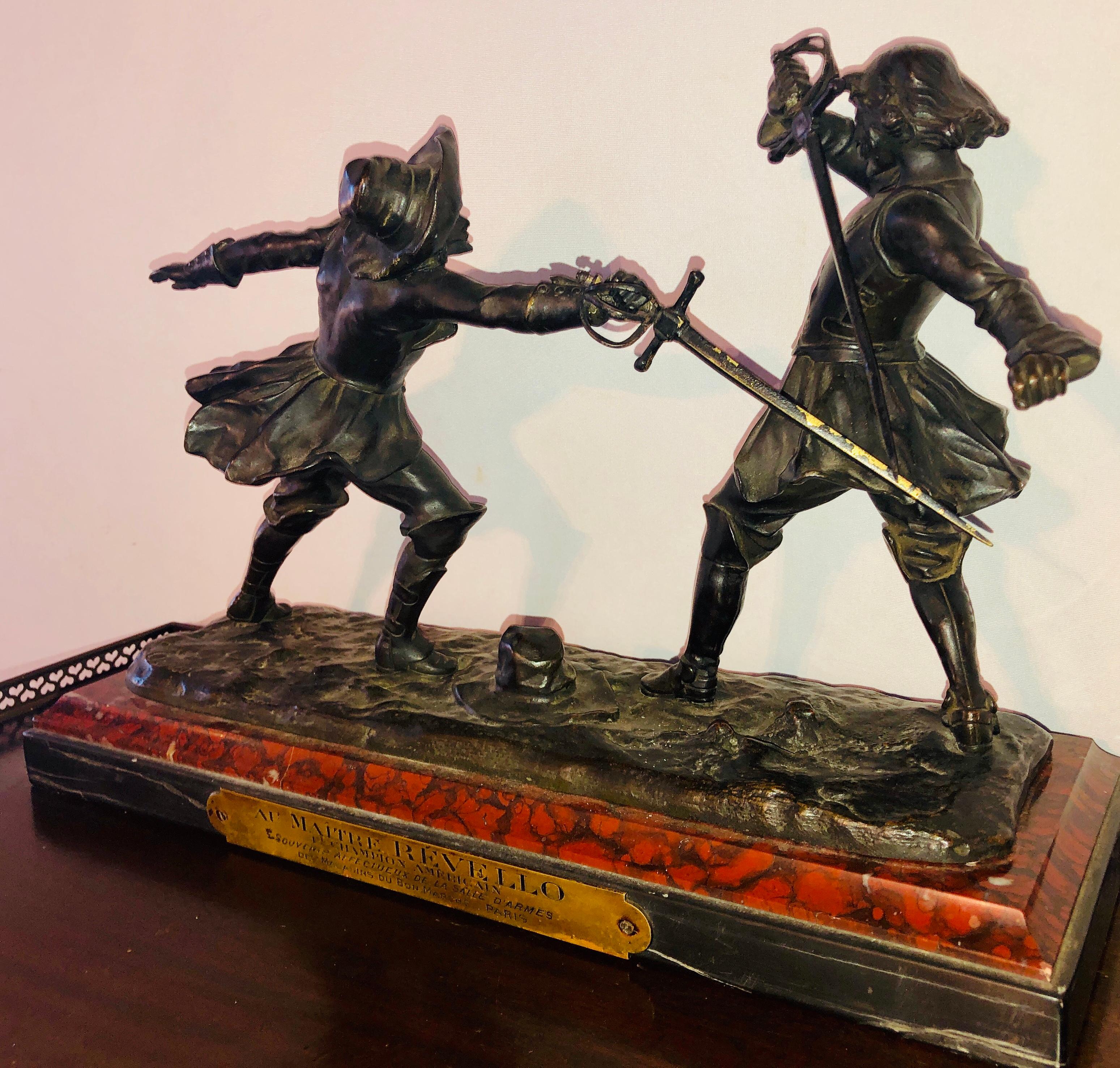 Edouard Drouot French Bronze Depicting Two Fencers on Marble Base 6