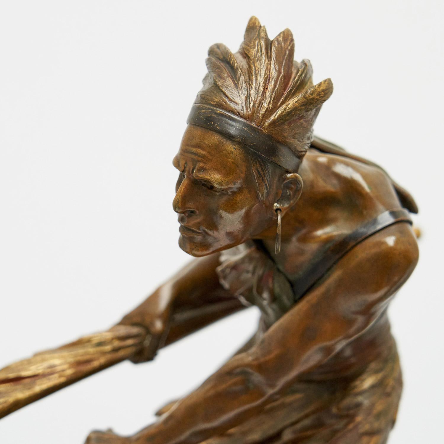 Édouard Drouot 'Native American on Horseback' Early 20th Century Bronze 5
