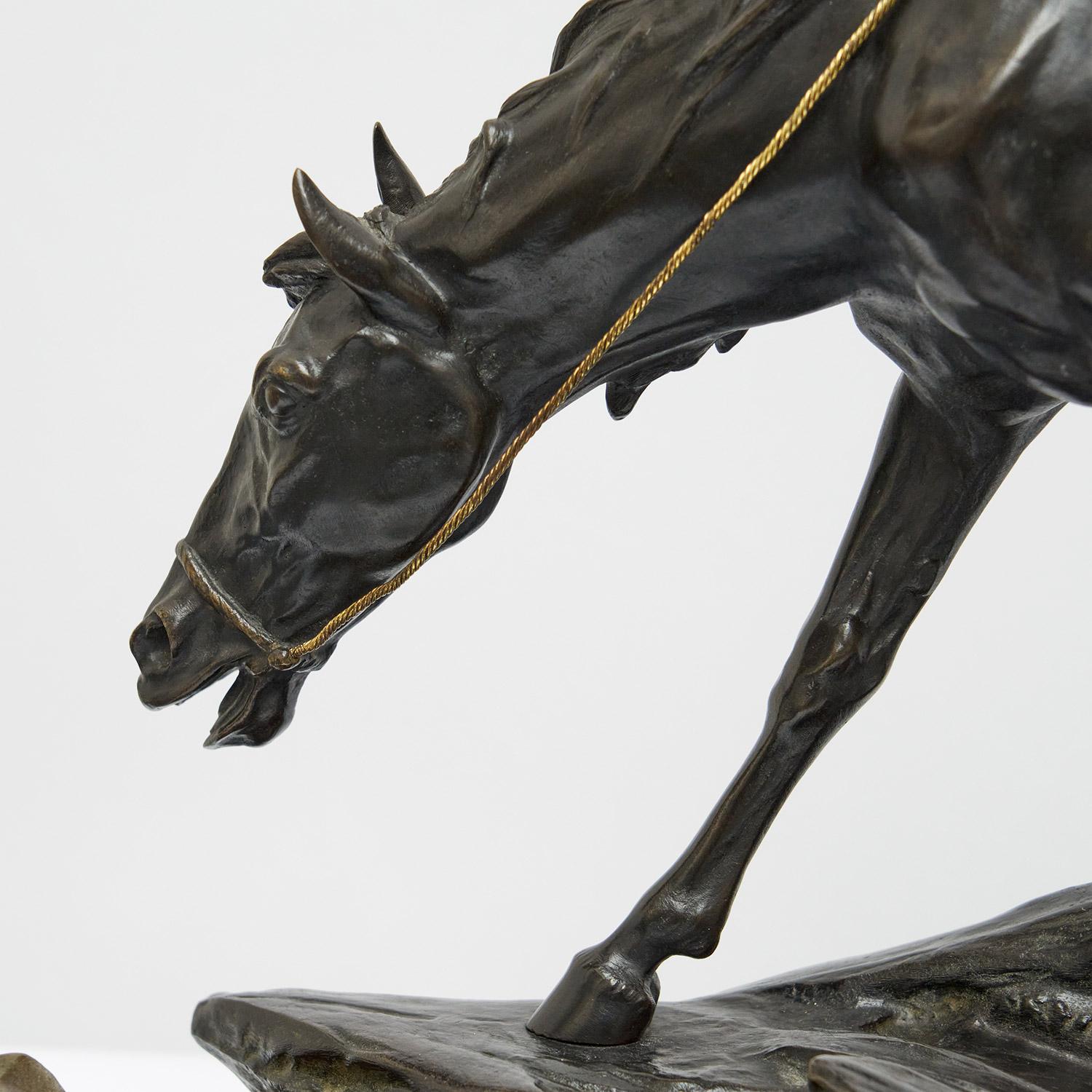 Édouard Drouot 'Native American on Horseback' Early 20th Century Bronze 7