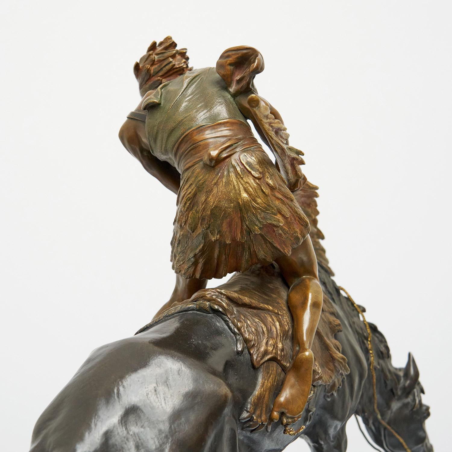 Édouard Drouot 'Native American on Horseback' Early 20th Century Bronze 13