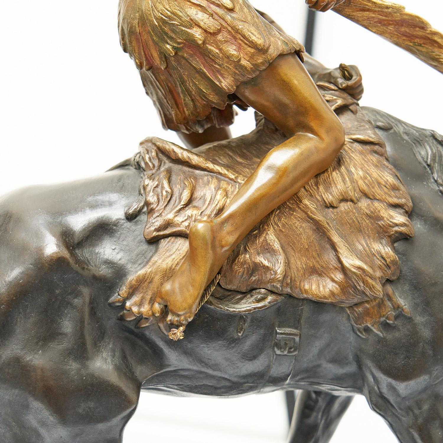 Édouard Drouot 'Native American on Horseback' Early 20th Century Bronze 14