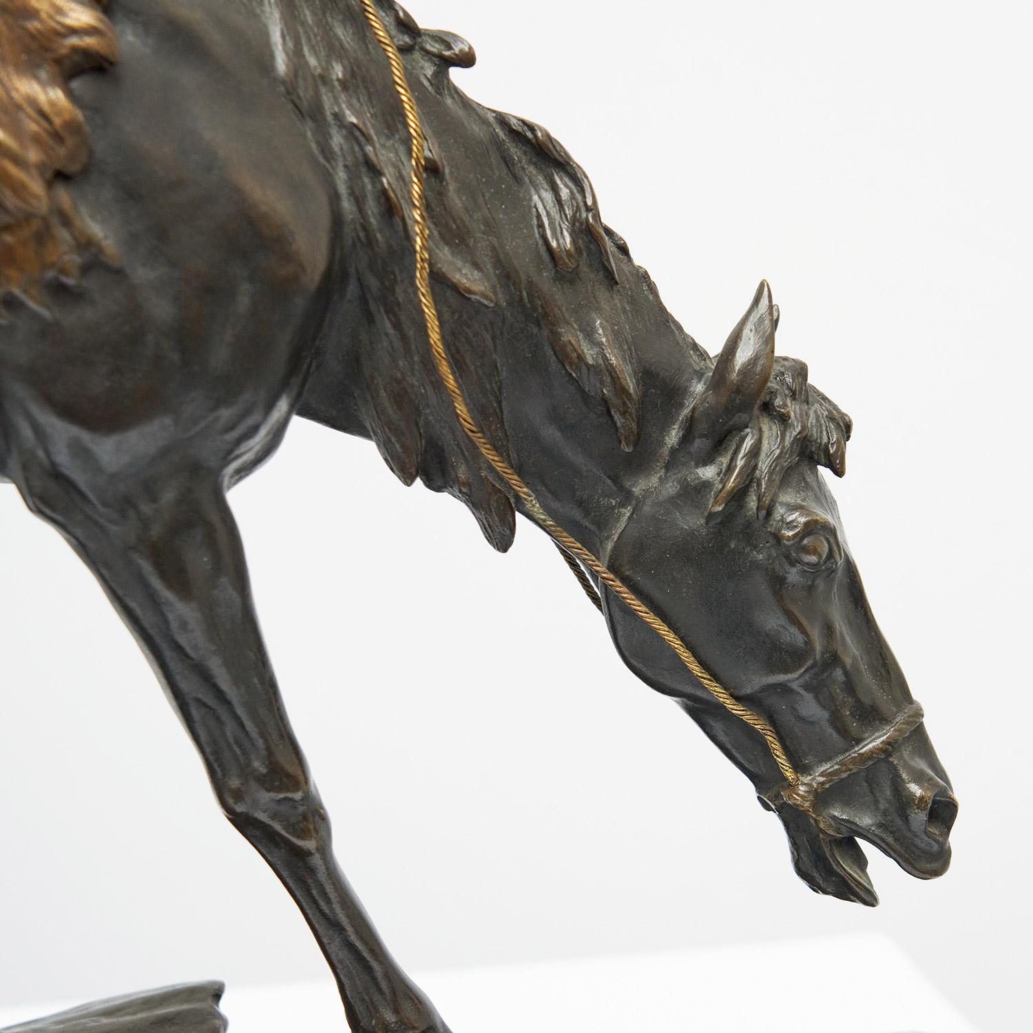 Édouard Drouot 'Native American on Horseback' Early 20th Century Bronze 15