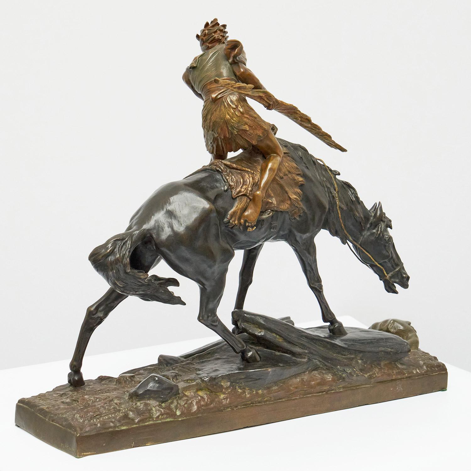 Édouard Drouot 'Native American on Horseback' Early 20th Century Bronze 3