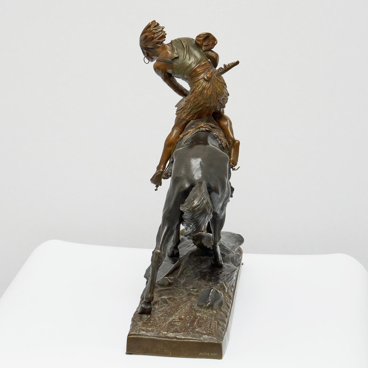 Édouard Drouot 'Native American on Horseback' Early 20th Century Bronze 4