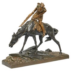 Édouard Drouot 'Native American on Horseback' Early 20th Century Bronze