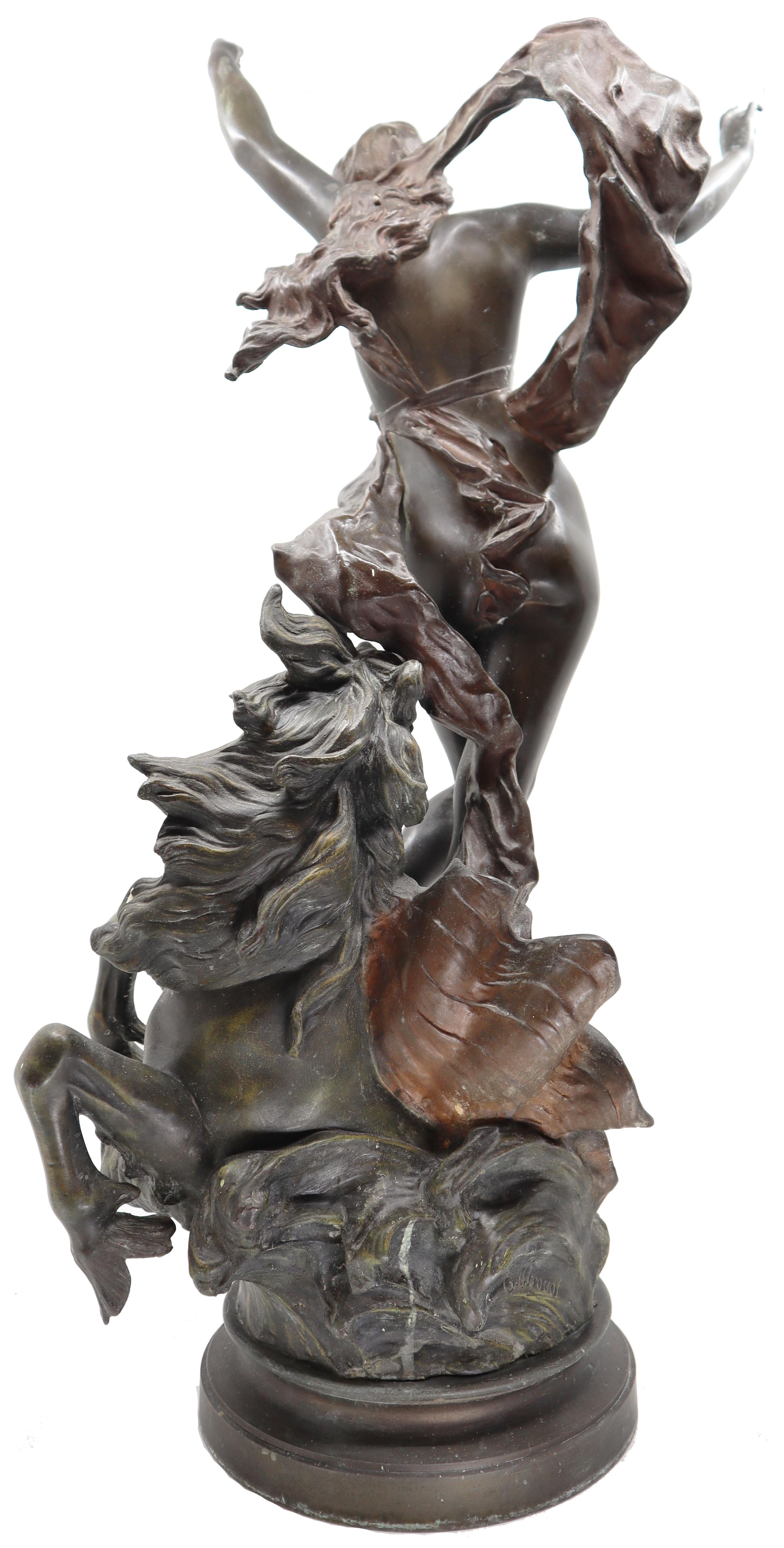 Bronze woman and horse in movement, Édouard Drouot,  19th century, French 10