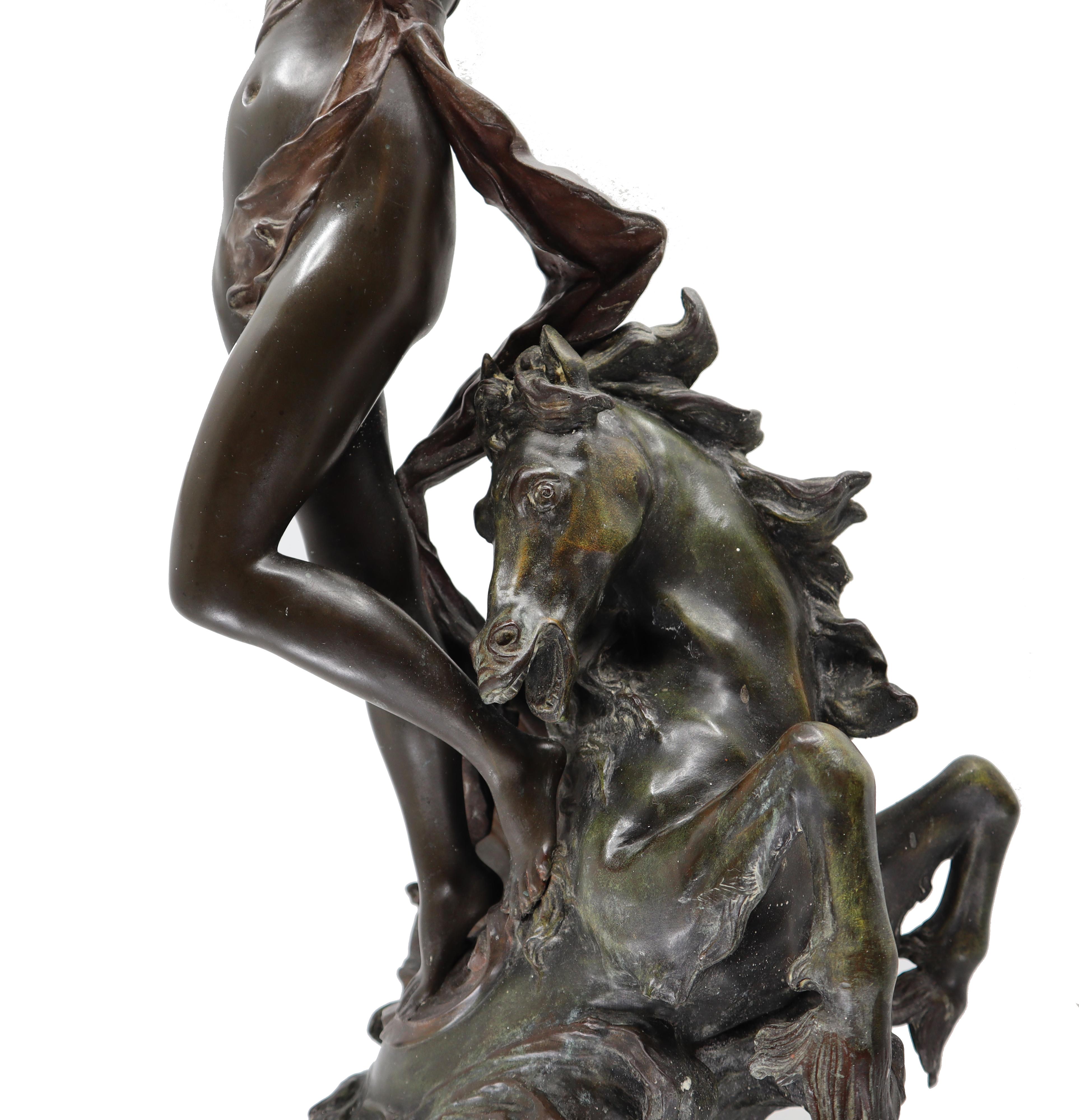 Bronze woman and horse in movement, Édouard Drouot,  19th century, French 11