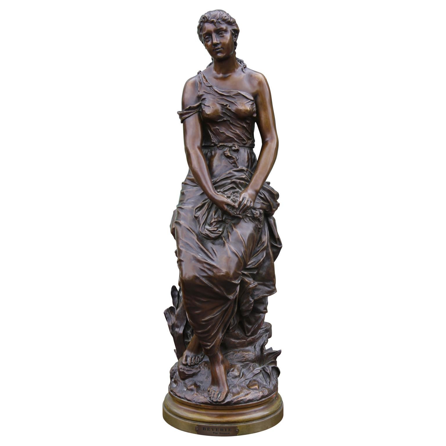 "Rêverie" Female Bronze Figure - Art by Edouard Drouot