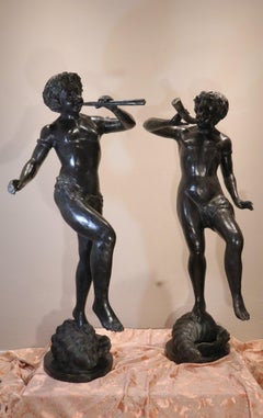 Pair Dancing Satyrs Bronze Drouot Sculpture 19/20th Century France