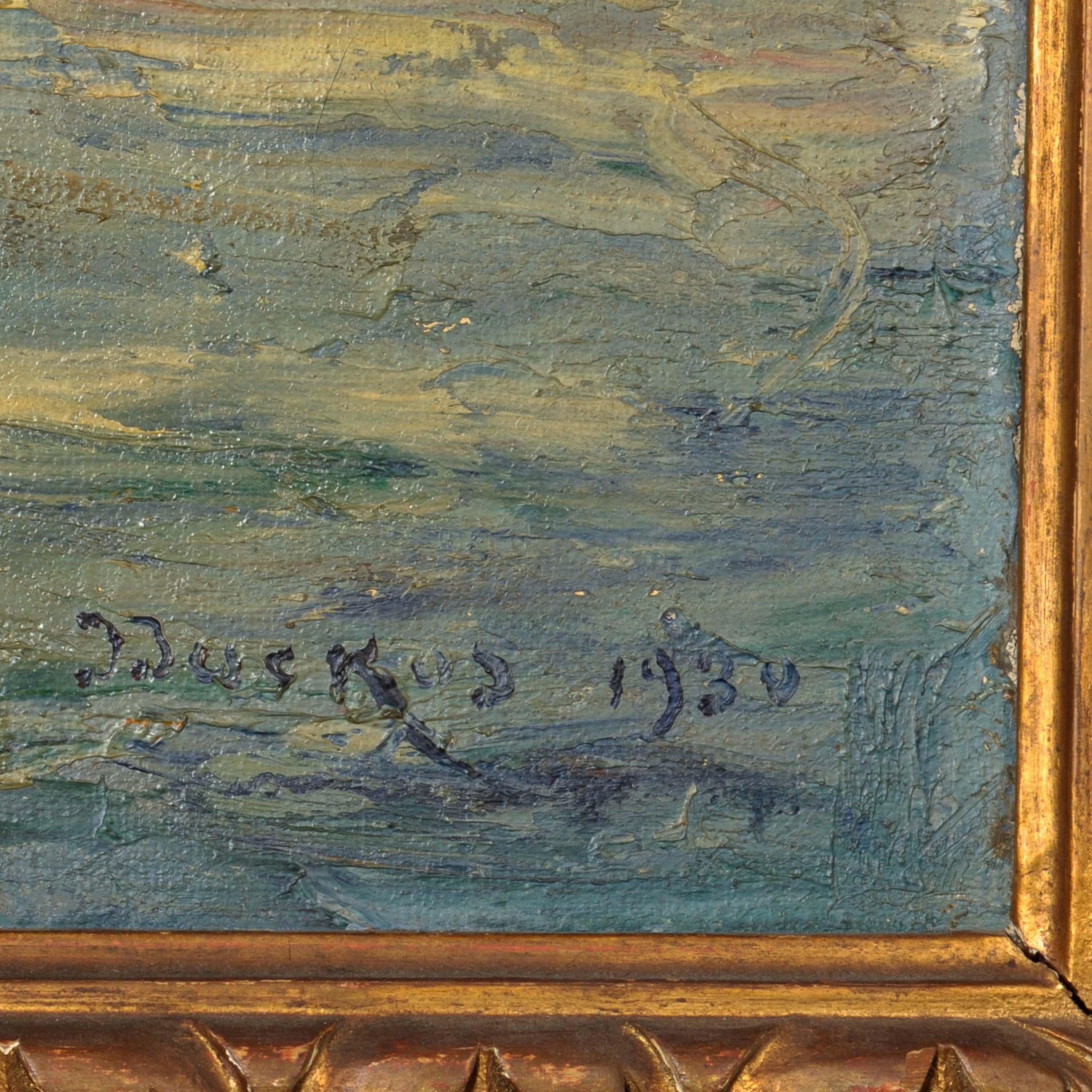 Edouard Ducros, toile à l'huile impressionniste française représentant des bateaux et une scène de port, Martigues 1930 12