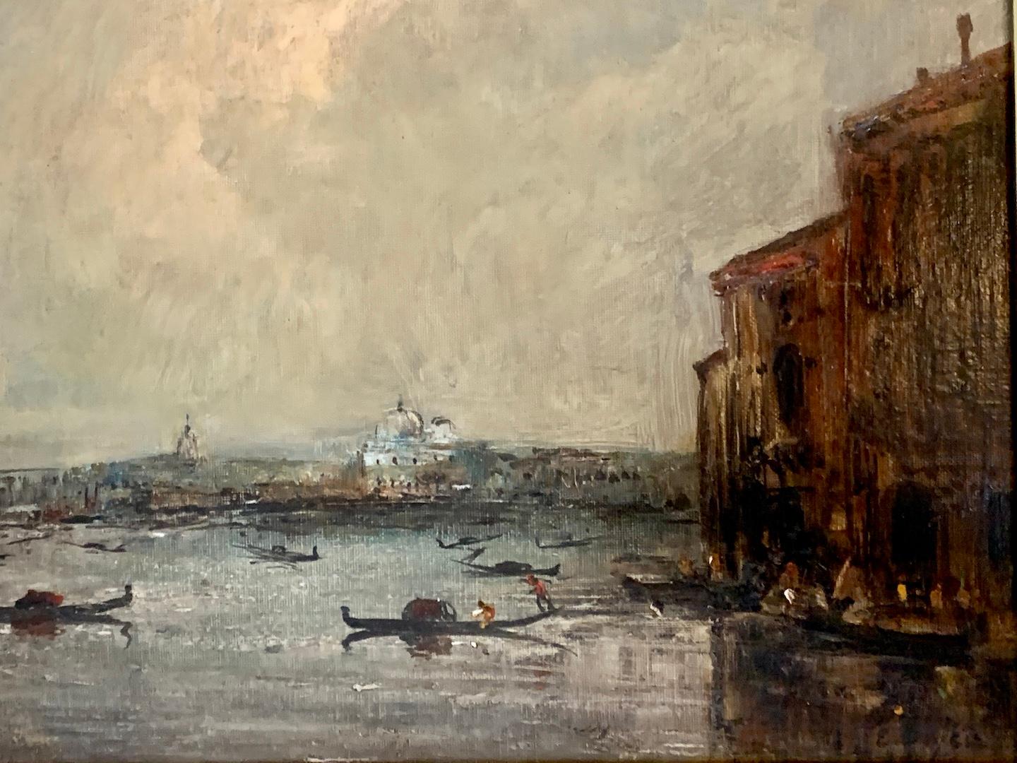Französische Maler des 19. Jahrhunderts, Öl Ansicht von Venedig aus einem Kanal – Painting von Edouard Dufeu