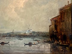 19th century French painters oil View of Venice from a canal