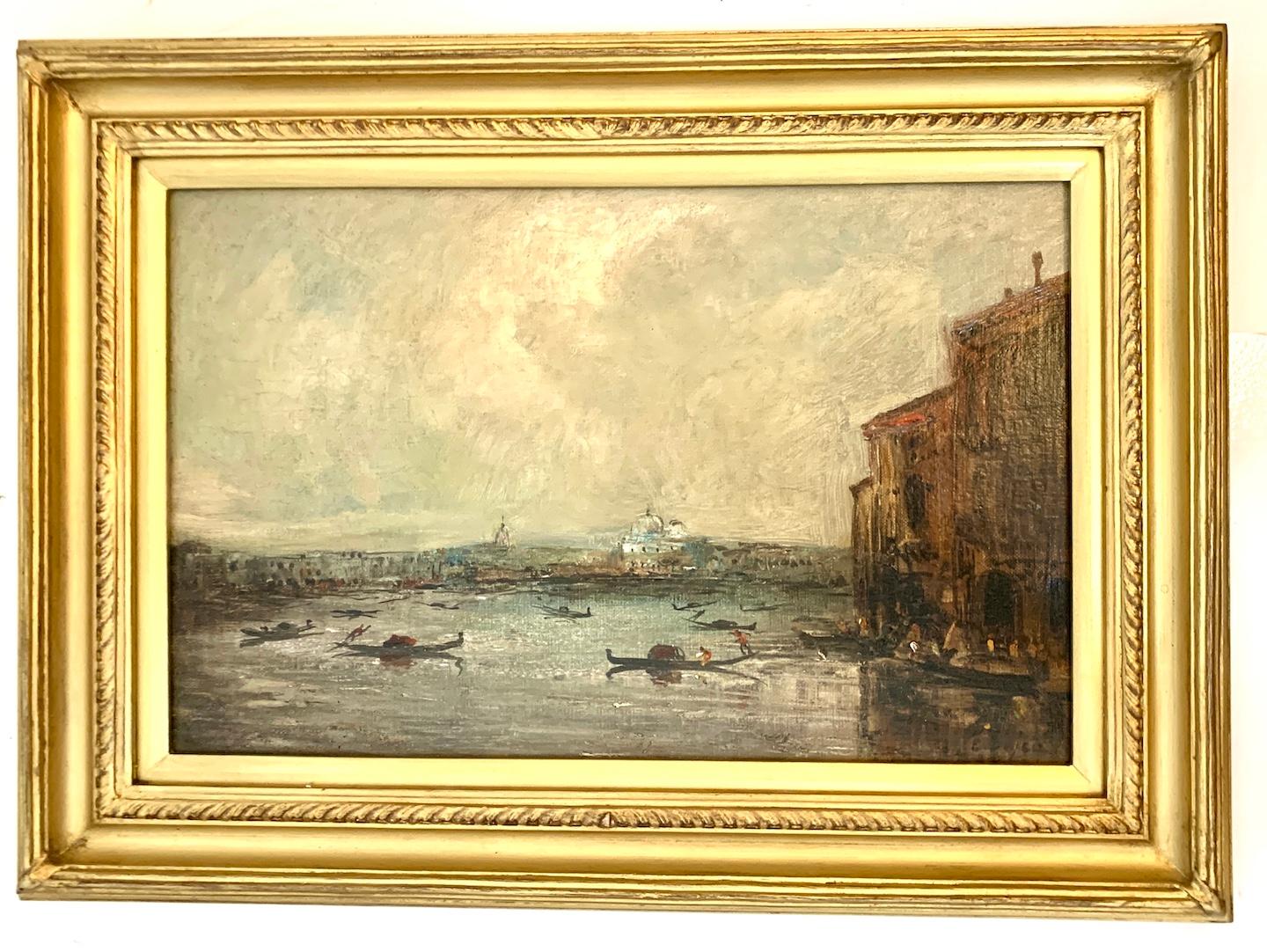 Edouard Dufeu Landscape Painting – Französische Maler des 19. Jahrhunderts, Öl Ansicht von Venedig aus einem Kanal