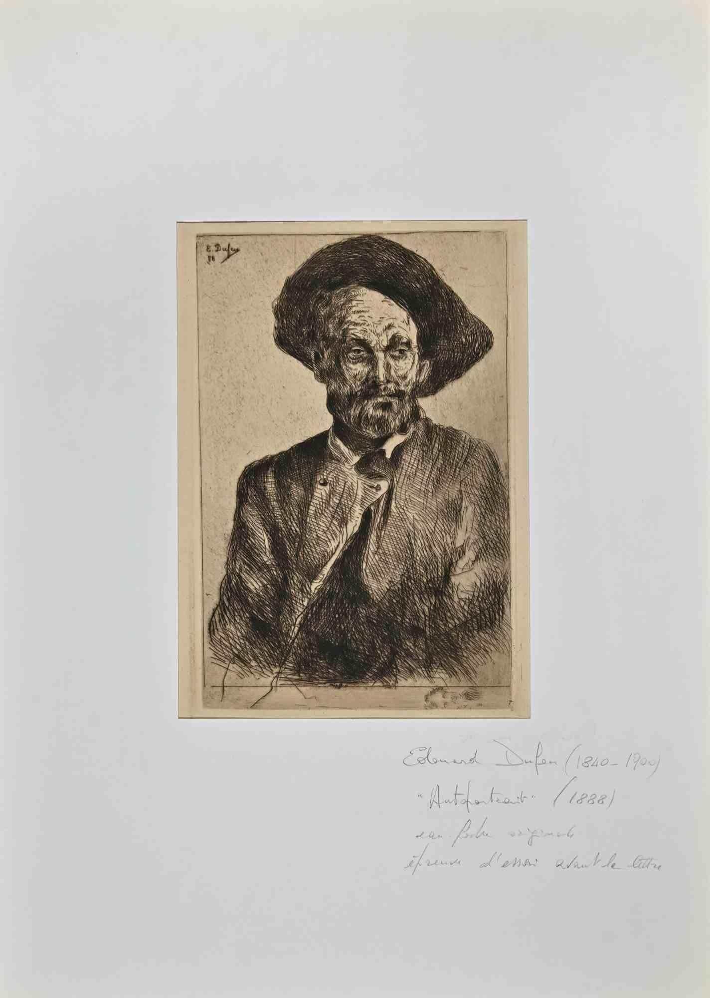 Self-Portrait  -Etching By Edouard Dufeu -1888 For Sale 1