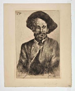 Antique Self-Portrait  -Etching By Edouard Dufeu -1888