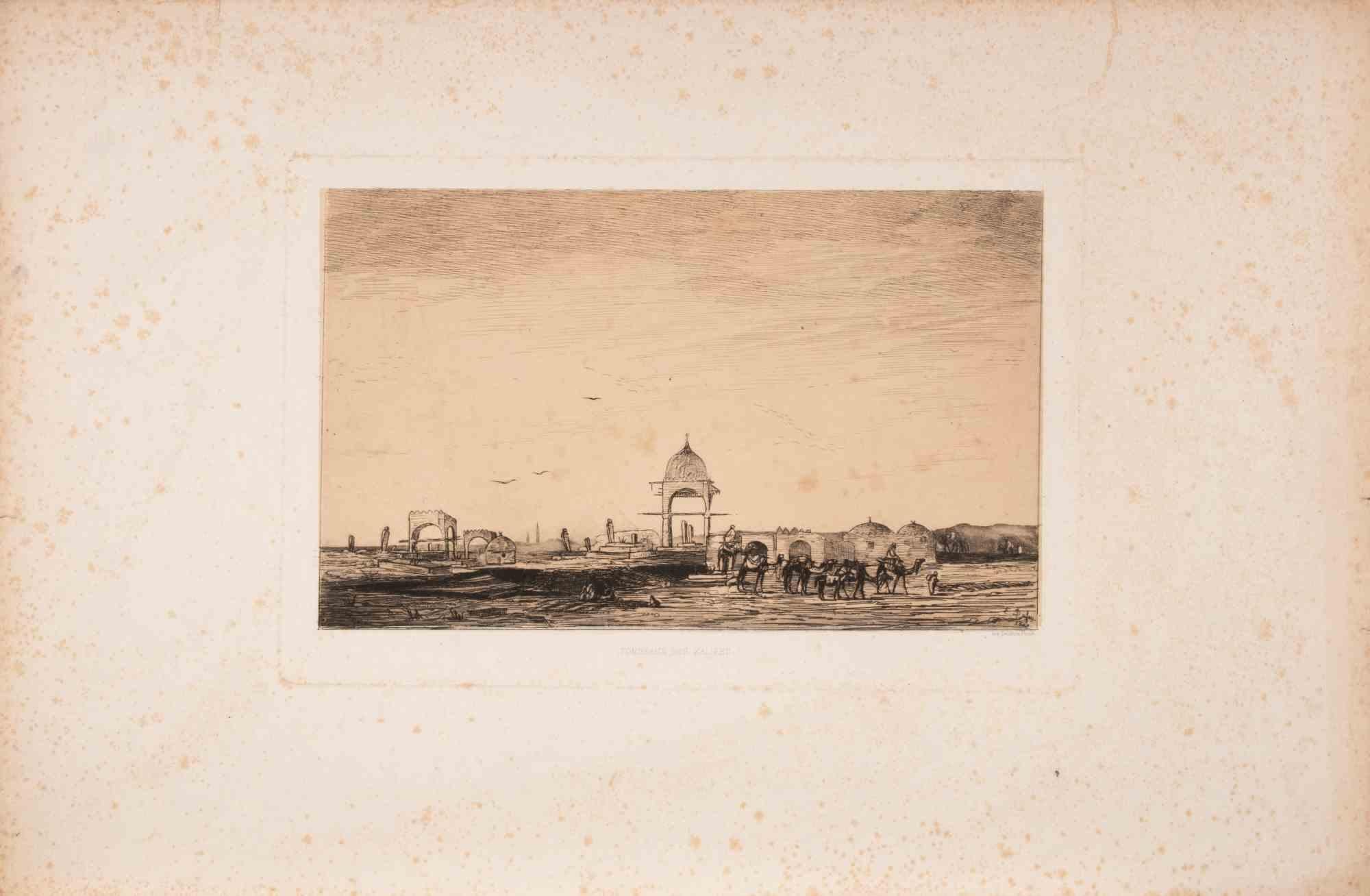 Tombeau des Kalifes - Etching by Edouard Dufeu - 1864