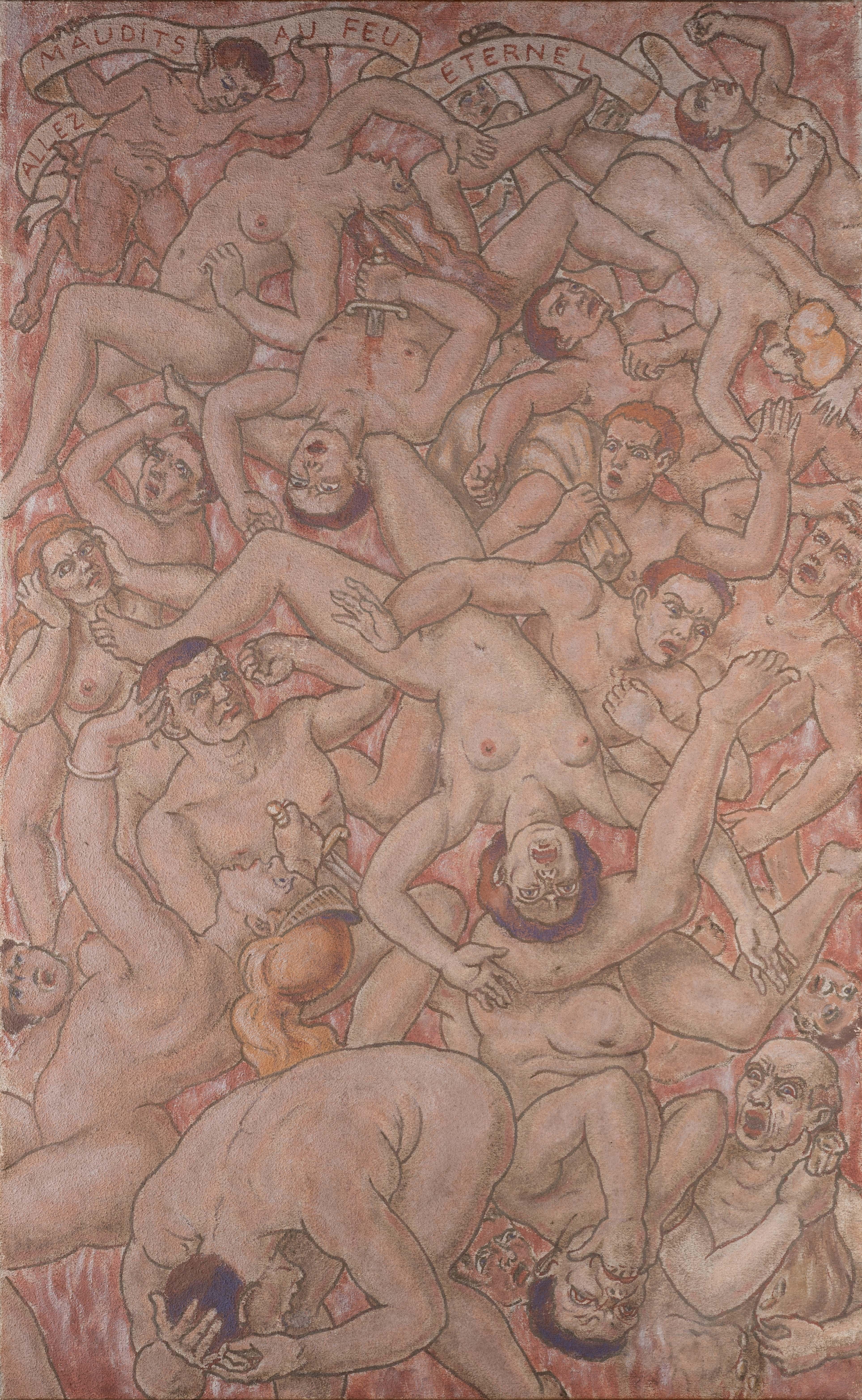 Edouard Dumoulin (1898 - 1973)  
Die Verdammten  
Öl auf Leinwand  
130 x 81 cm (132 x 83 cm mit Rahmen)