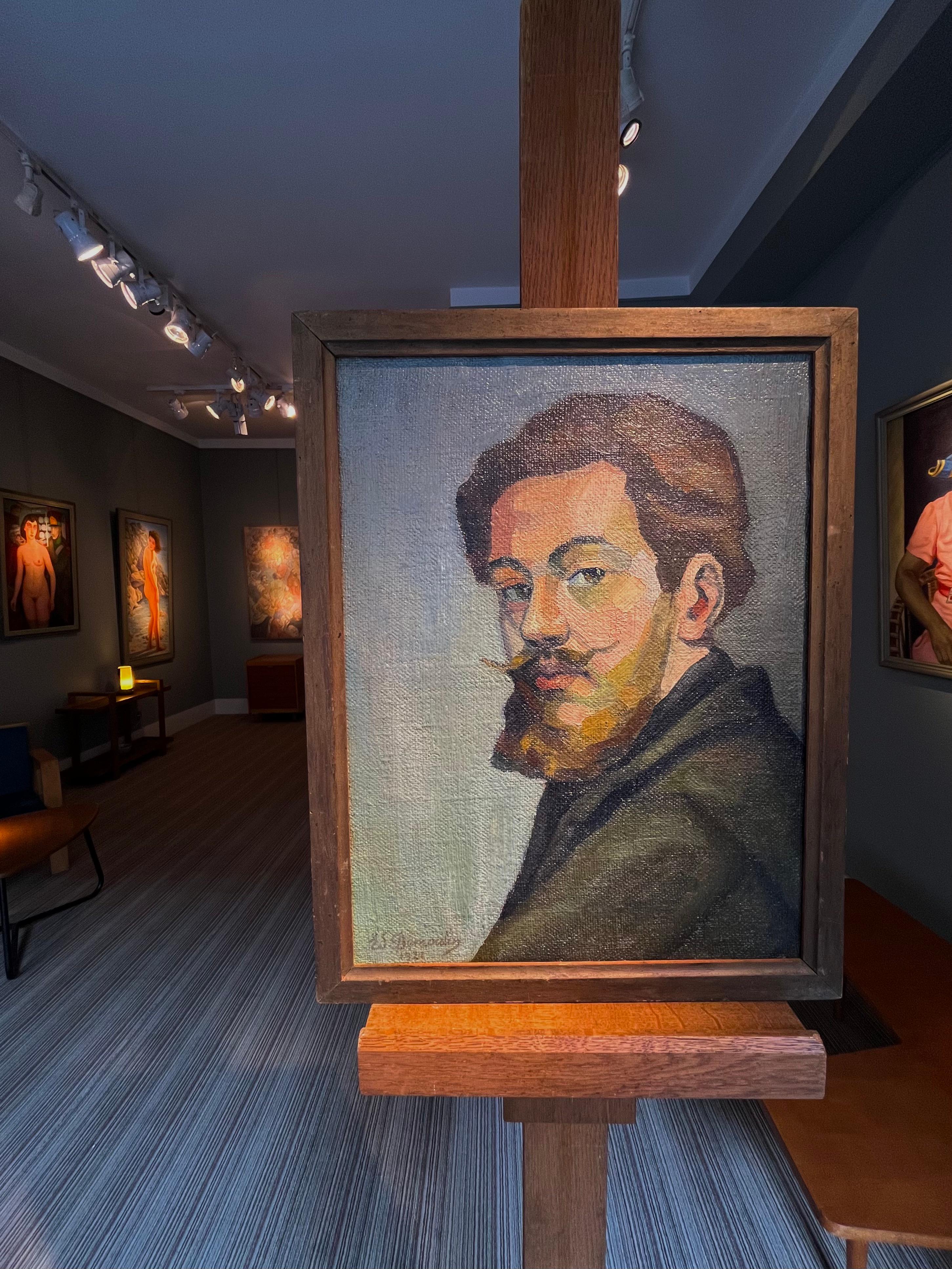 Self-Portrait des Künstlers (Schwarz), Portrait Painting, von Edouard Dumoulin