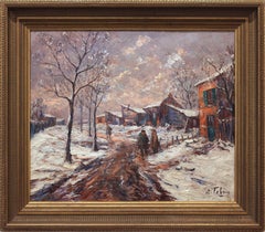 "French Village Snowscene" Impressionistic 20th Century Oil Painting on Canvas