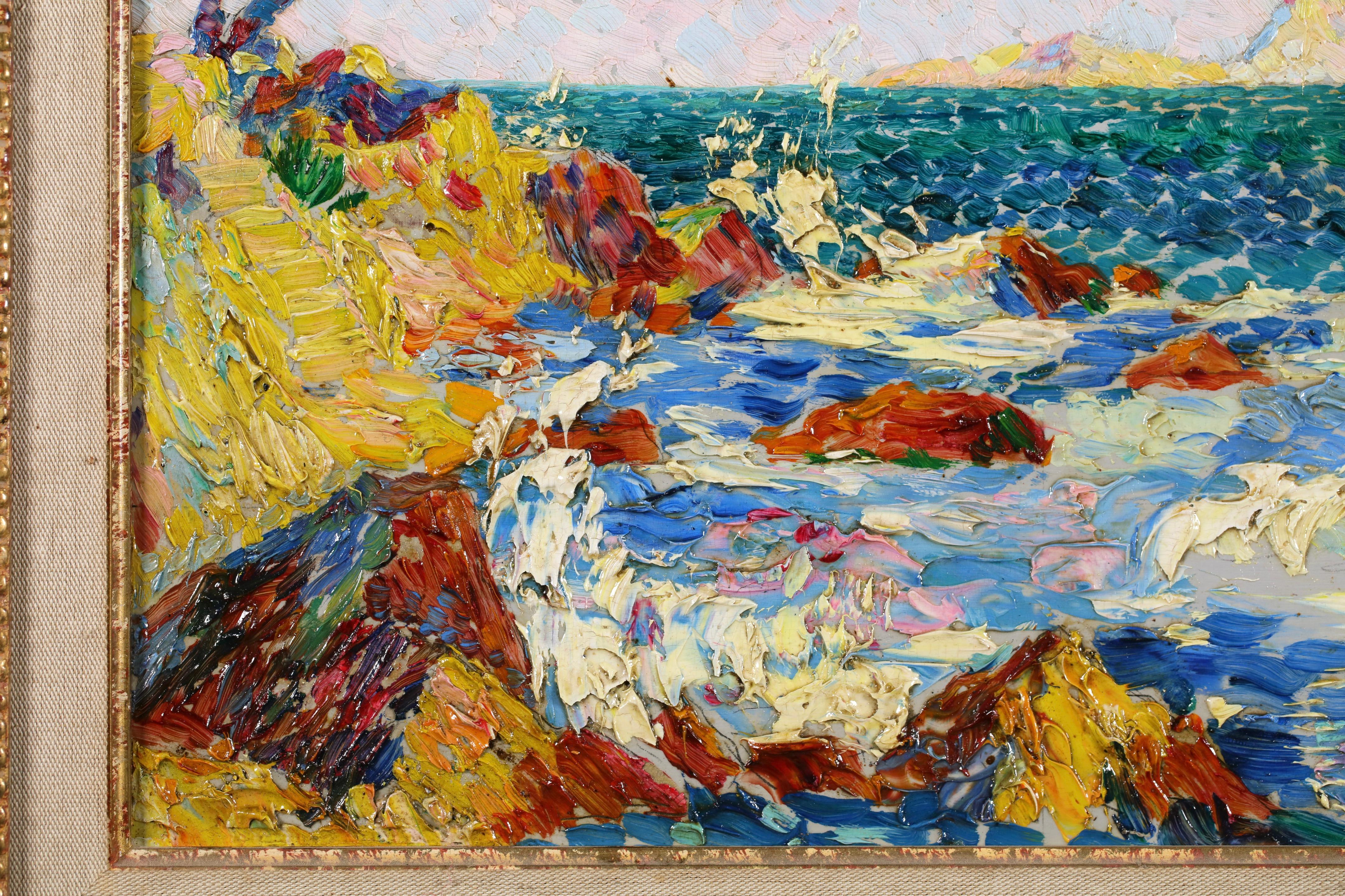 Le Cote D'Azur - Postimpressionistische Meereslandschaft Ölgemälde von Edouard Fer im Angebot 9