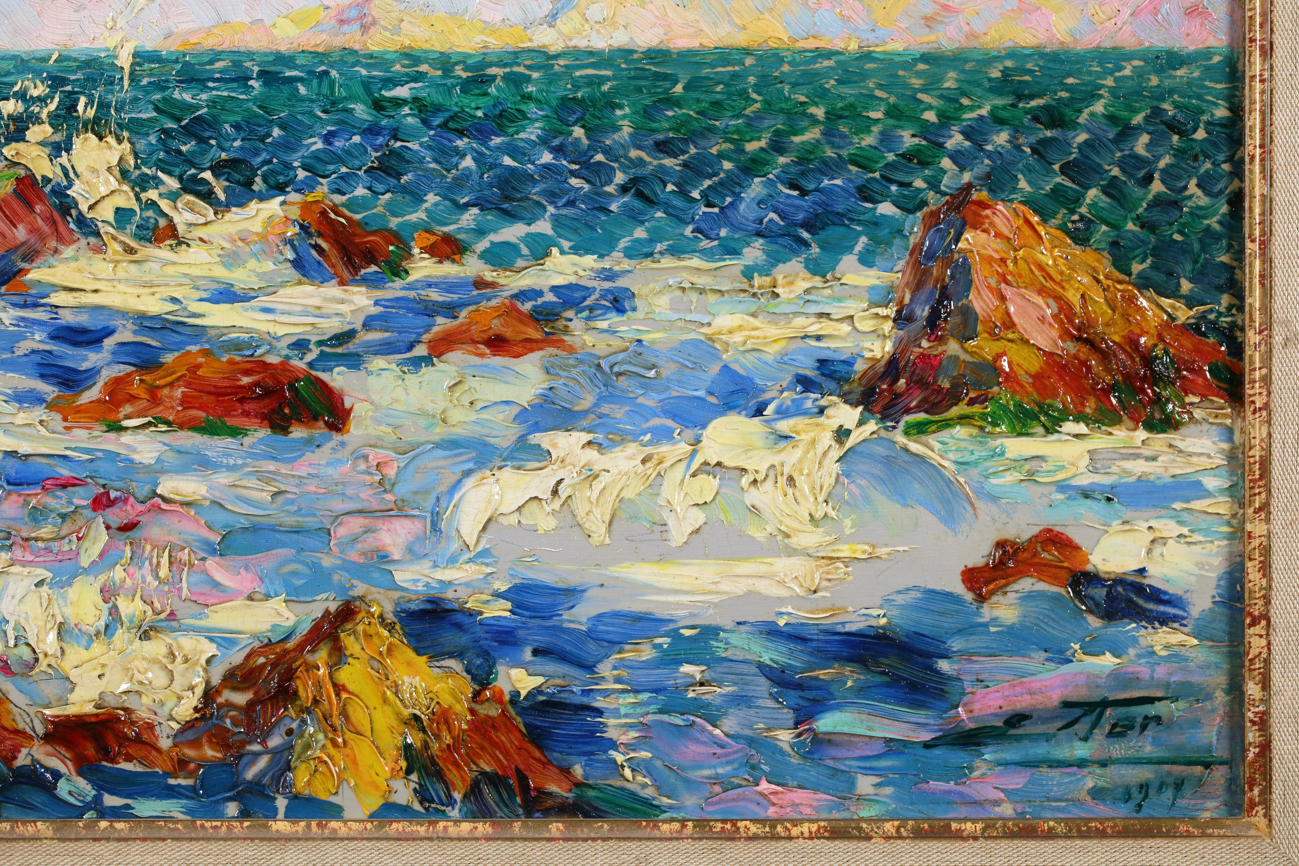 Le Cote D'Azur - Postimpressionistische Meereslandschaft Ölgemälde von Edouard Fer im Angebot 10