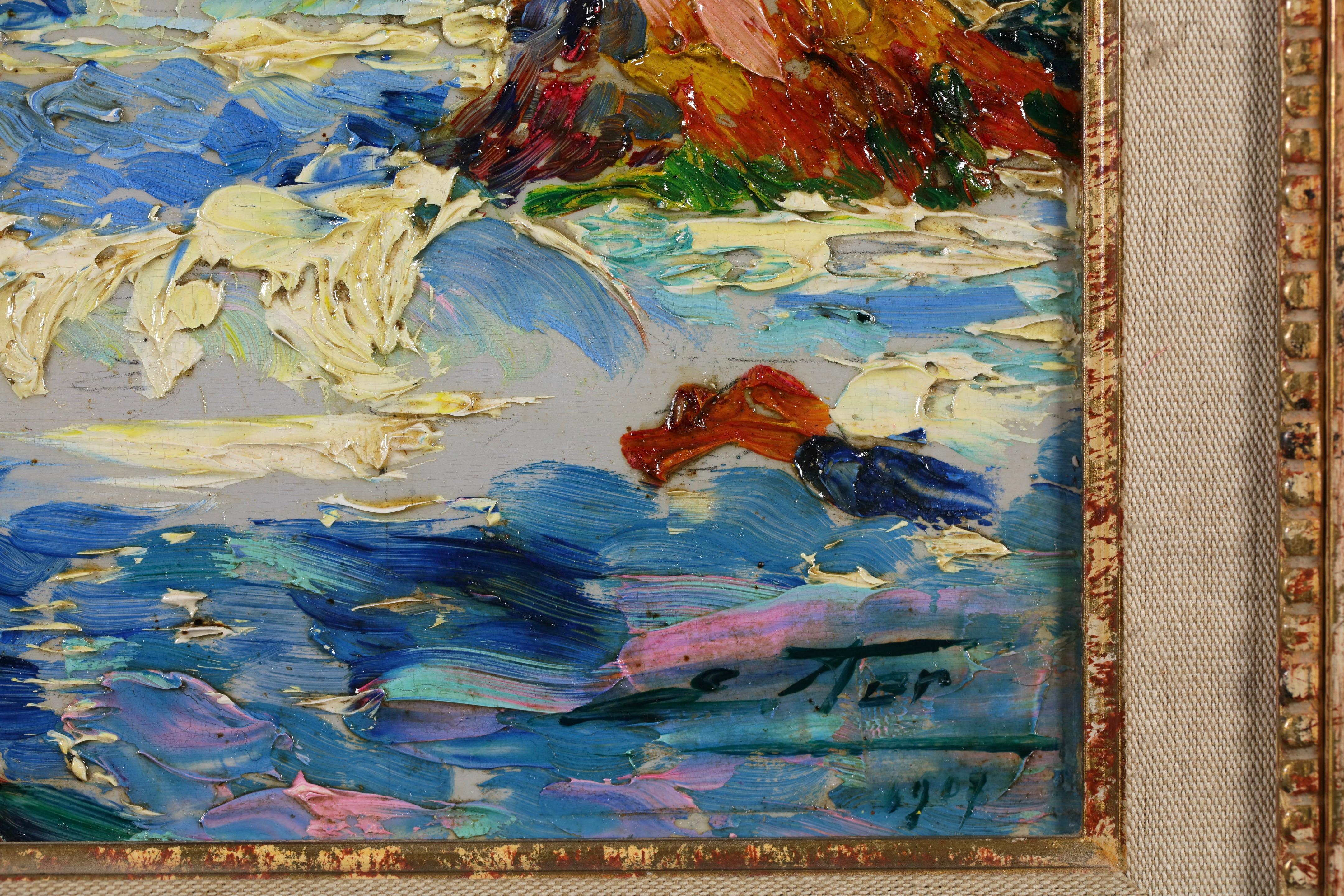 Le Cote D'Azur - Postimpressionistische Meereslandschaft Ölgemälde von Edouard Fer im Angebot 11