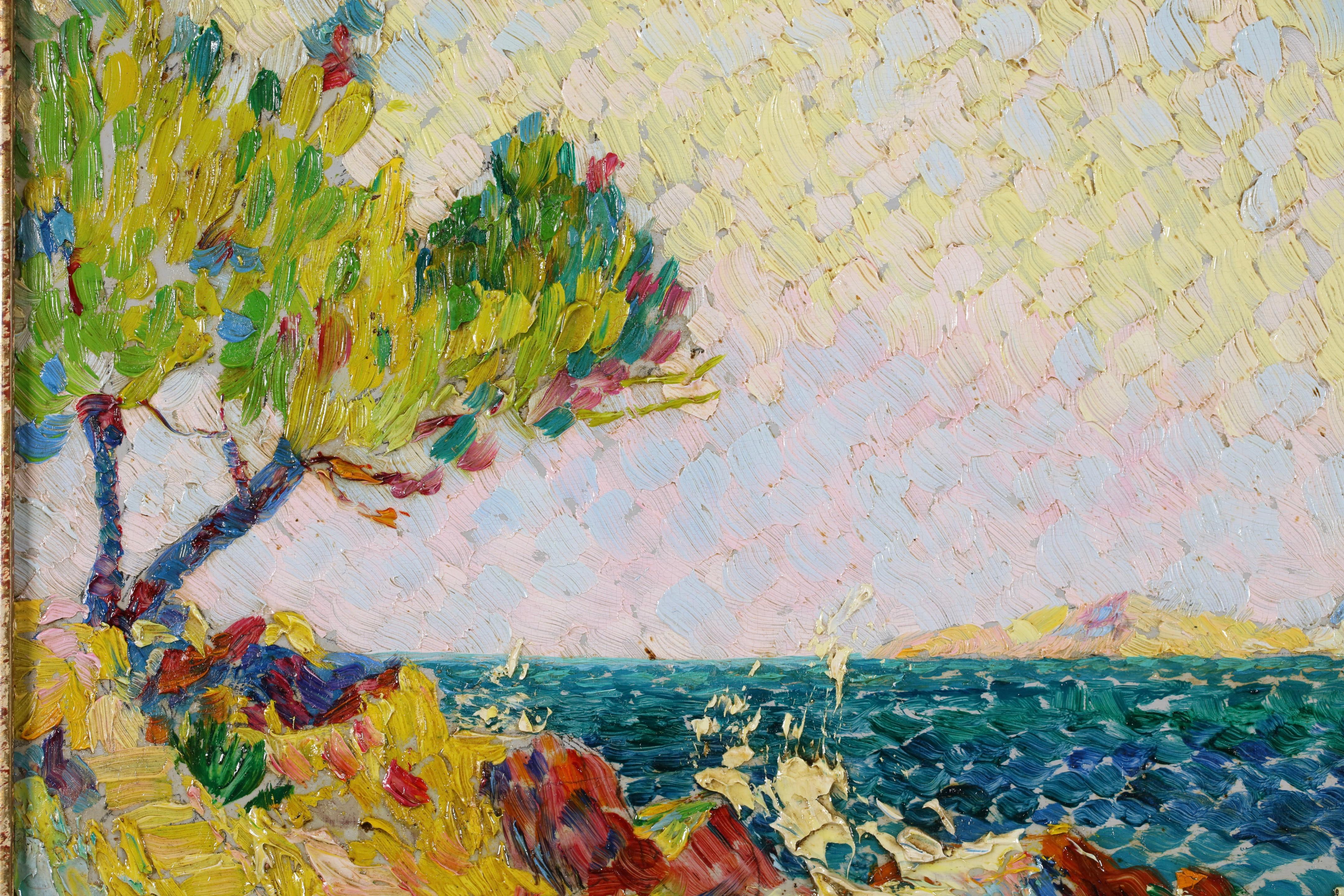 Le Cote D'Azur - Postimpressionistische Meereslandschaft Ölgemälde von Edouard Fer im Angebot 4