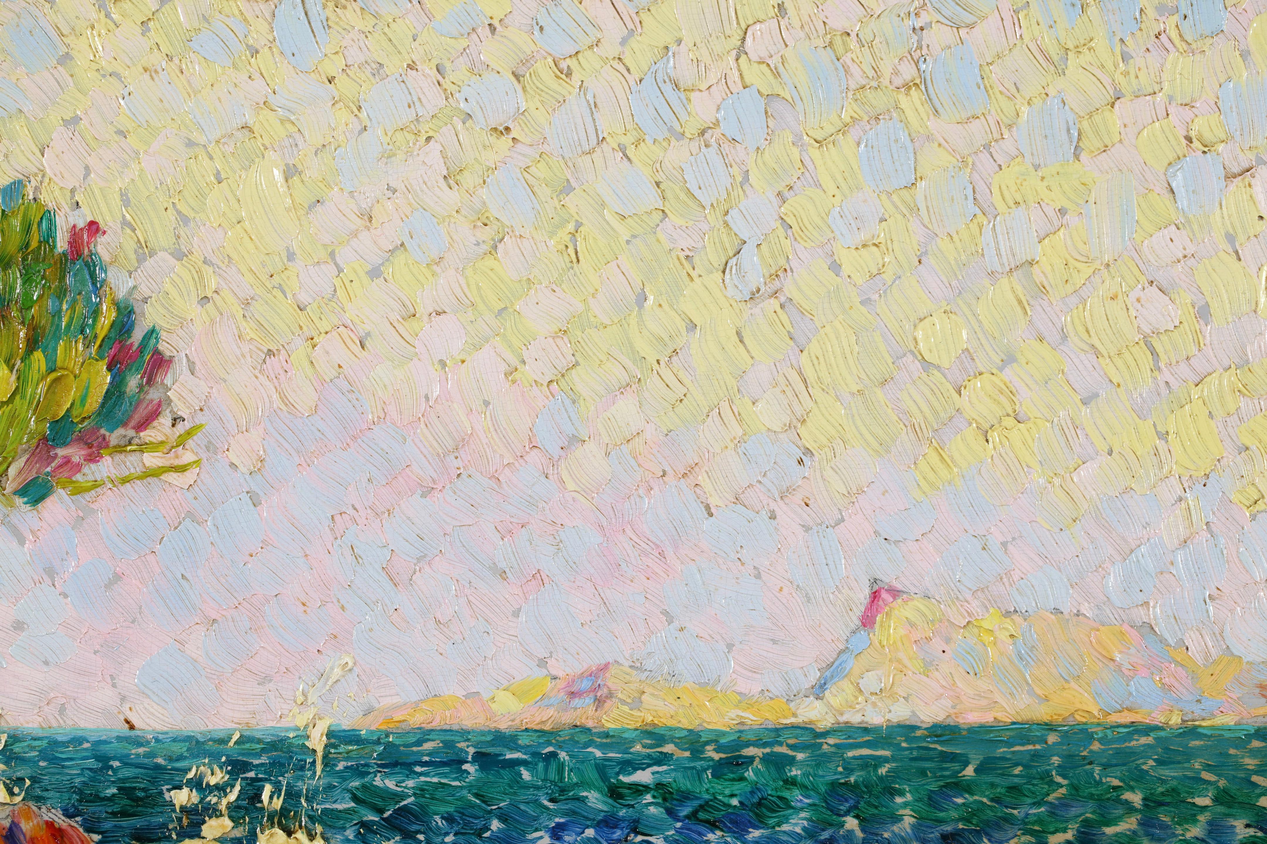Le Cote D'Azur - Postimpressionistische Meereslandschaft Ölgemälde von Edouard Fer im Angebot 5