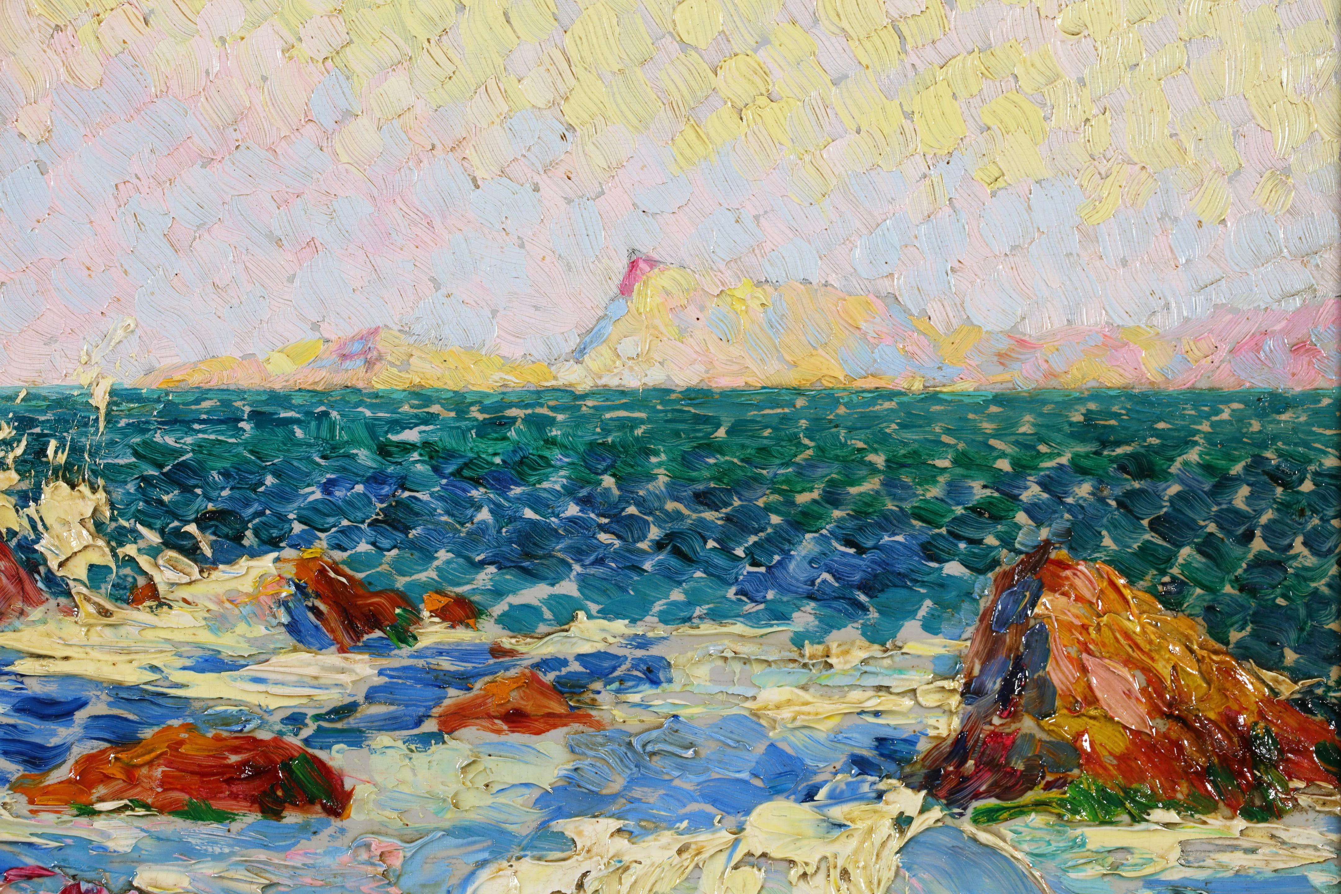 Le Cote D'Azur - Postimpressionistische Meereslandschaft Ölgemälde von Edouard Fer im Angebot 7