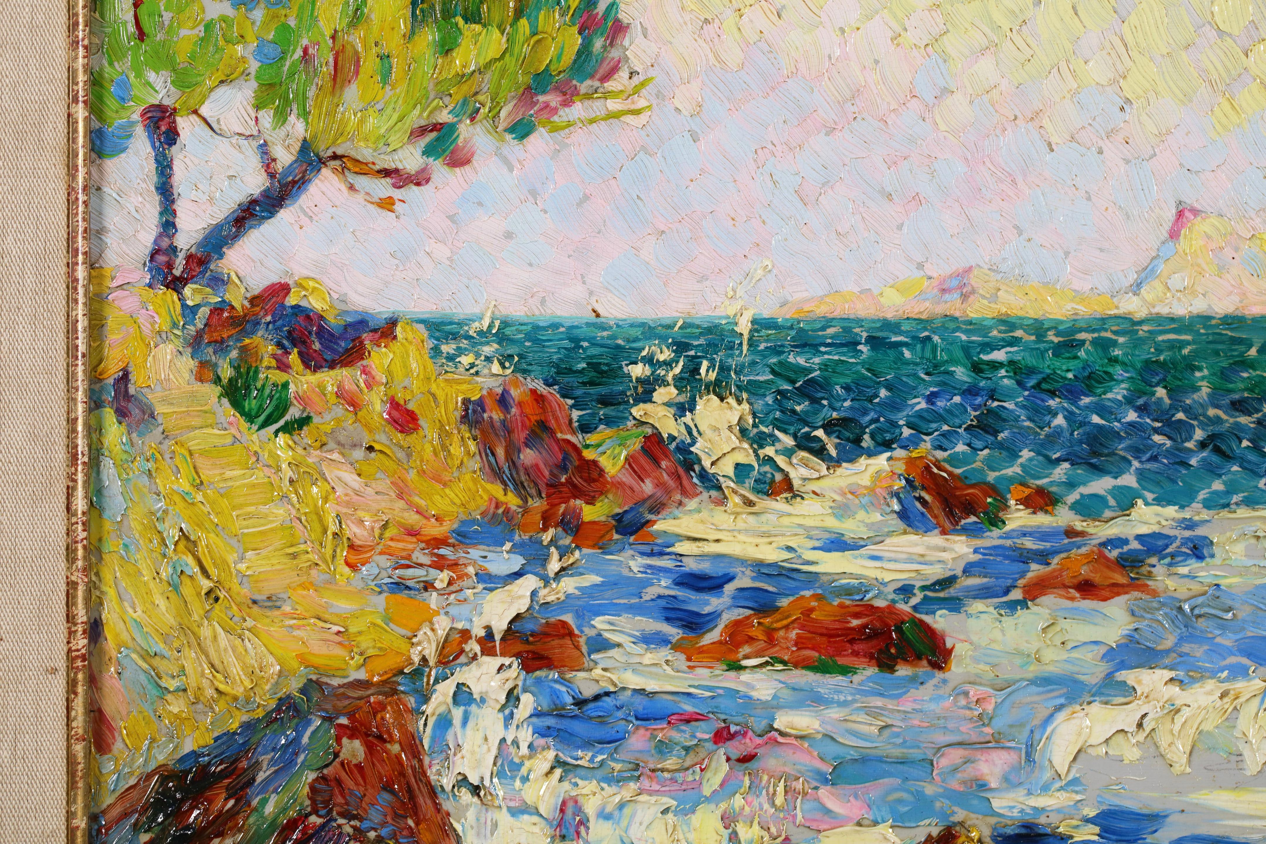 Le Cote D'Azur - Postimpressionistische Meereslandschaft Ölgemälde von Edouard Fer im Angebot 8